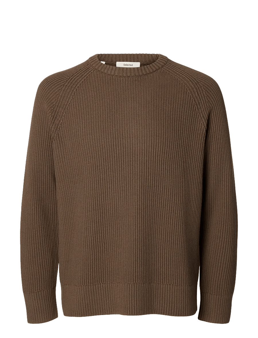 Selected - SLMBRAUN KNIT RIB CREW NECK NOOS - Ümara kaelusega - chocolate chip - 1