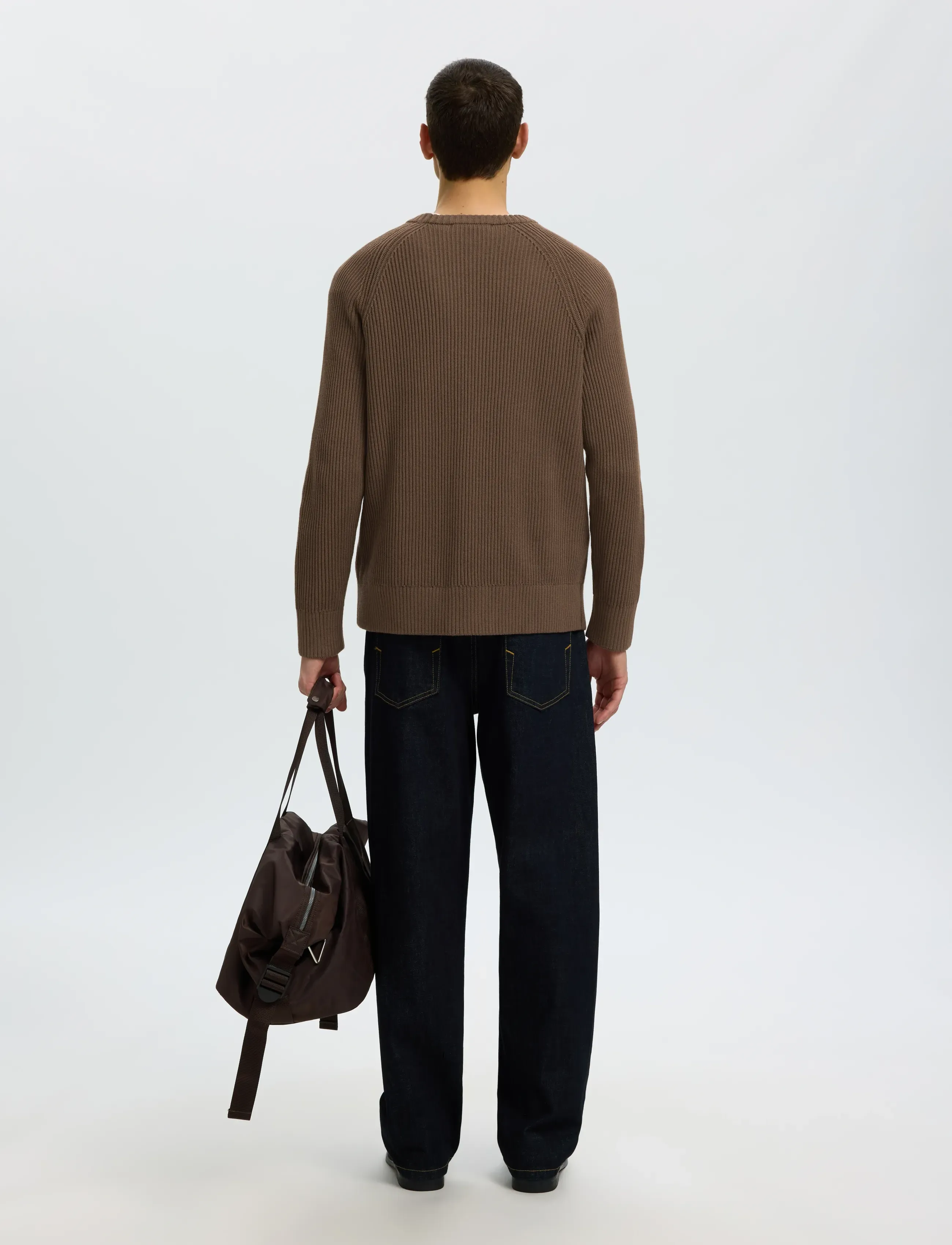 Selected - SLMBRAUN KNIT RIB CREW NECK NOOS - Ümara kaelusega - chocolate chip - 2
