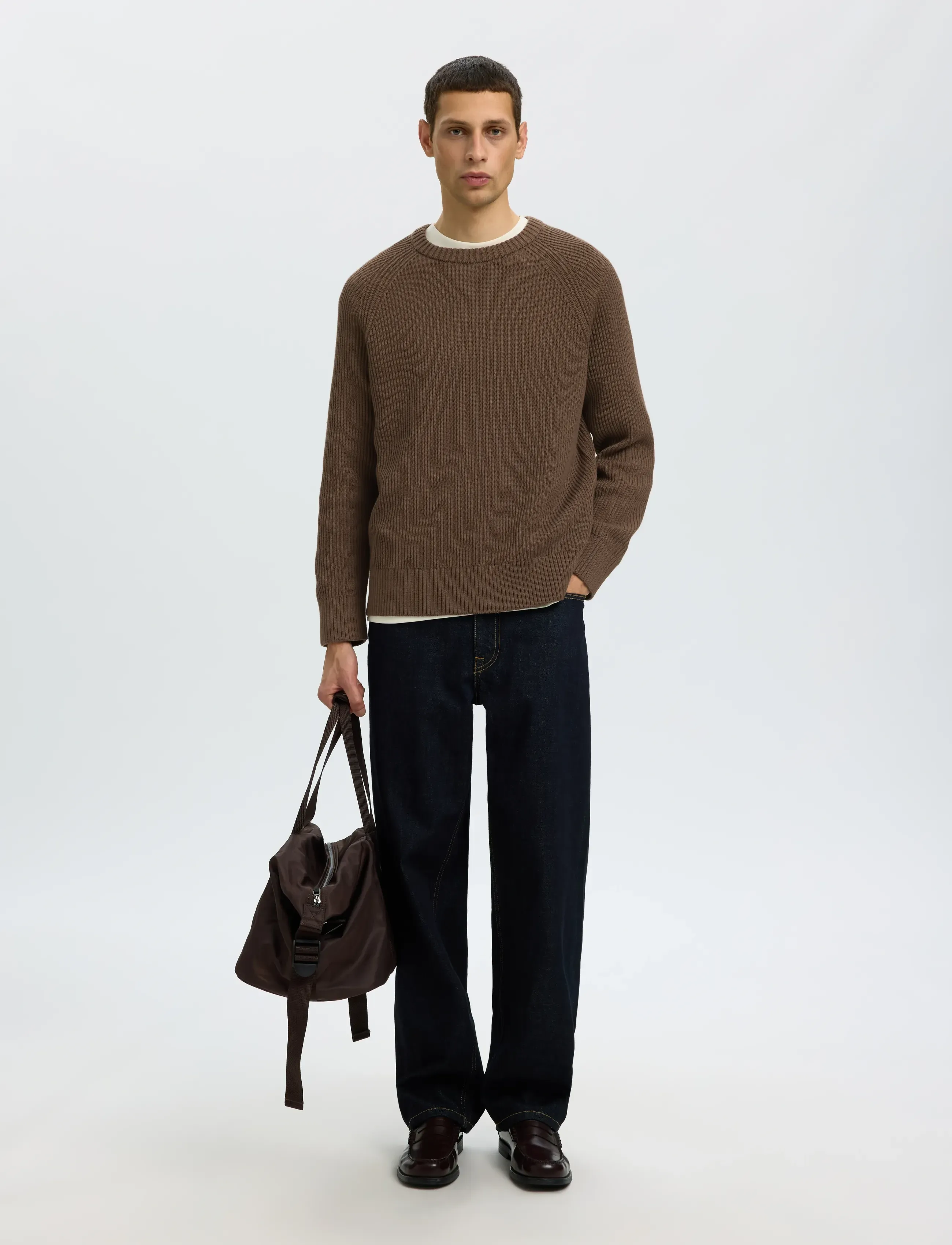 Selected - SLMBRAUN KNIT RIB CREW NECK NOOS - Ümara kaelusega - chocolate chip - 3