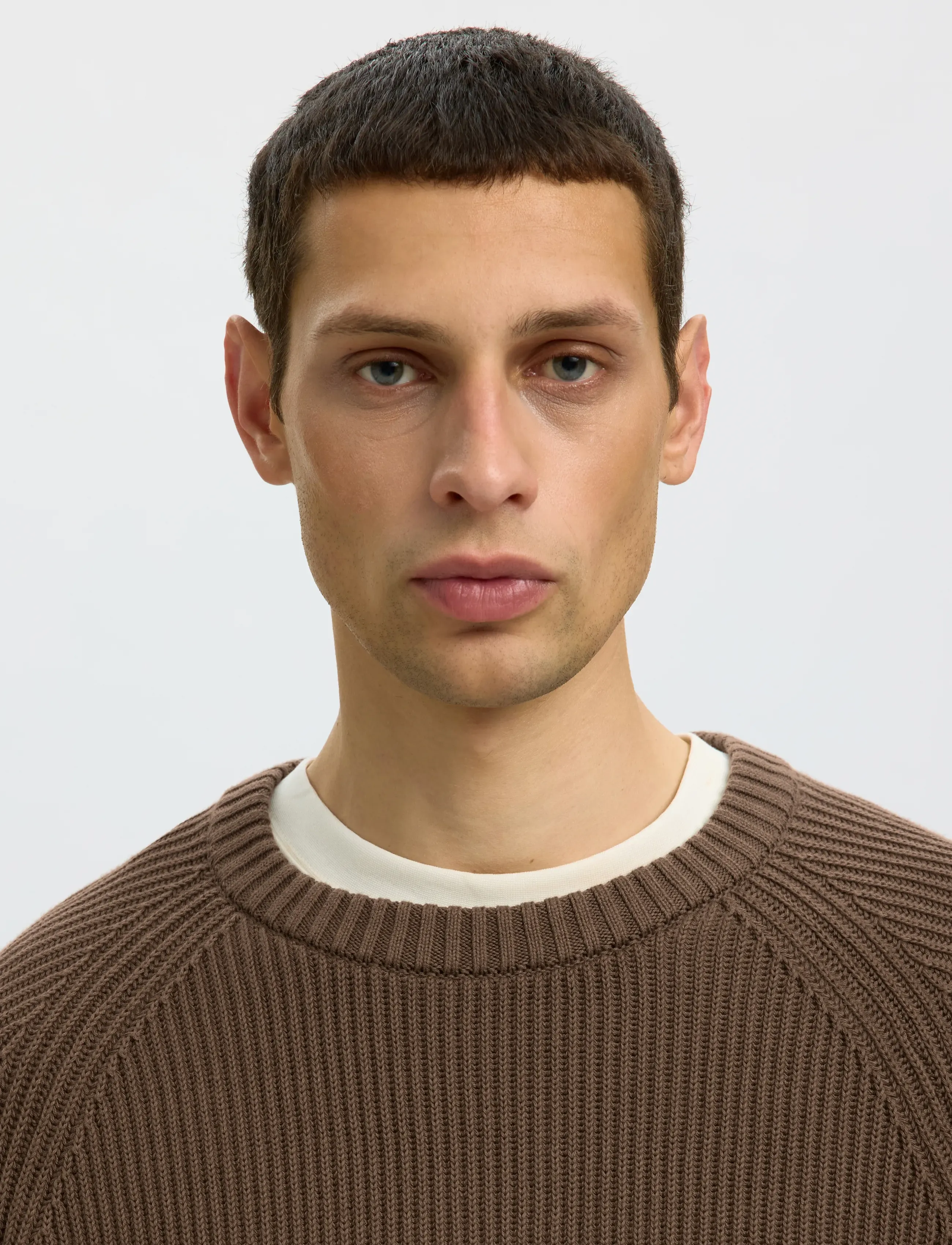 Selected - SLMBRAUN KNIT RIB CREW NECK NOOS - Ümara kaelusega - chocolate chip - 4