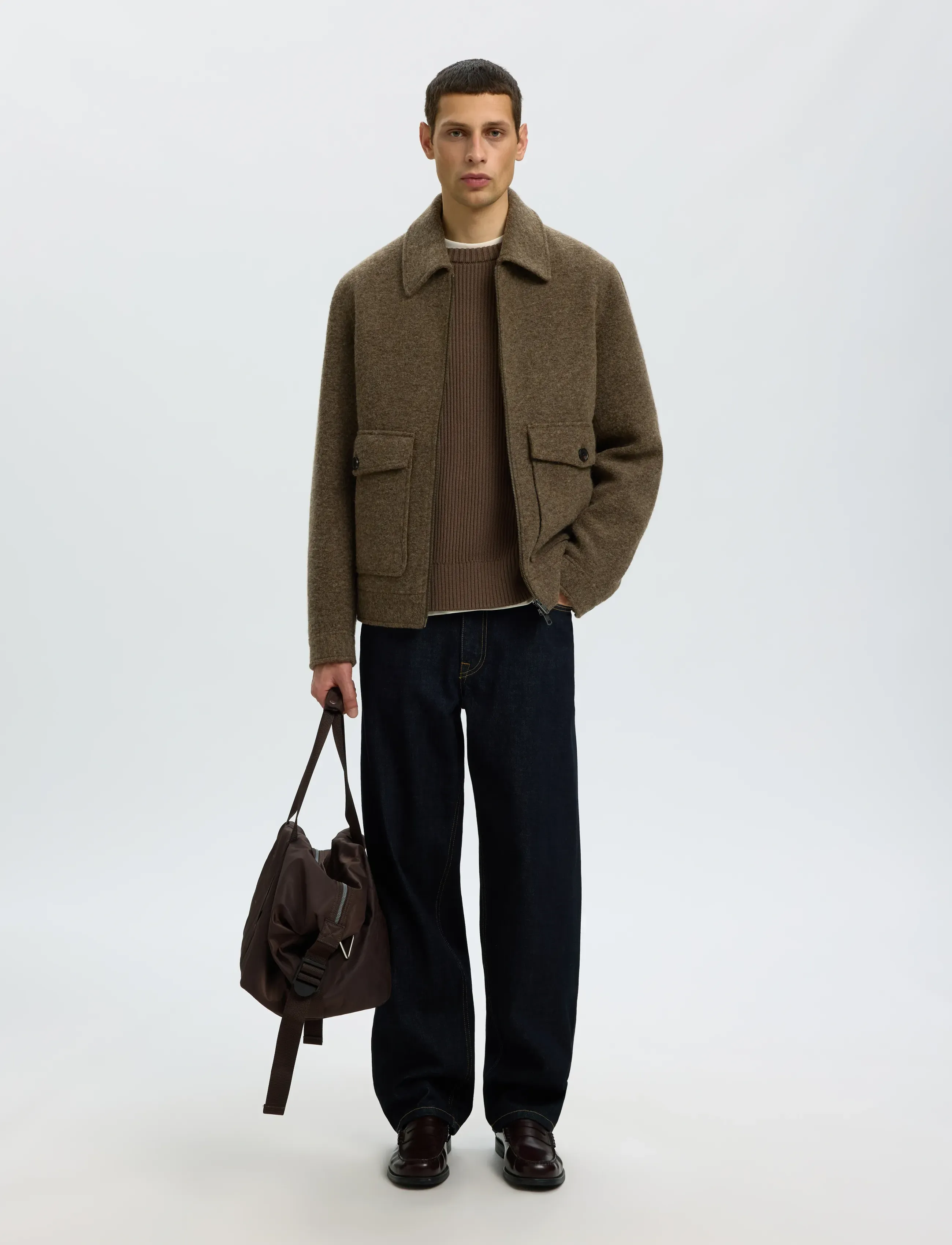 Selected - SLMBRAUN KNIT RIB CREW NECK NOOS - Ümara kaelusega - chocolate chip - 5
