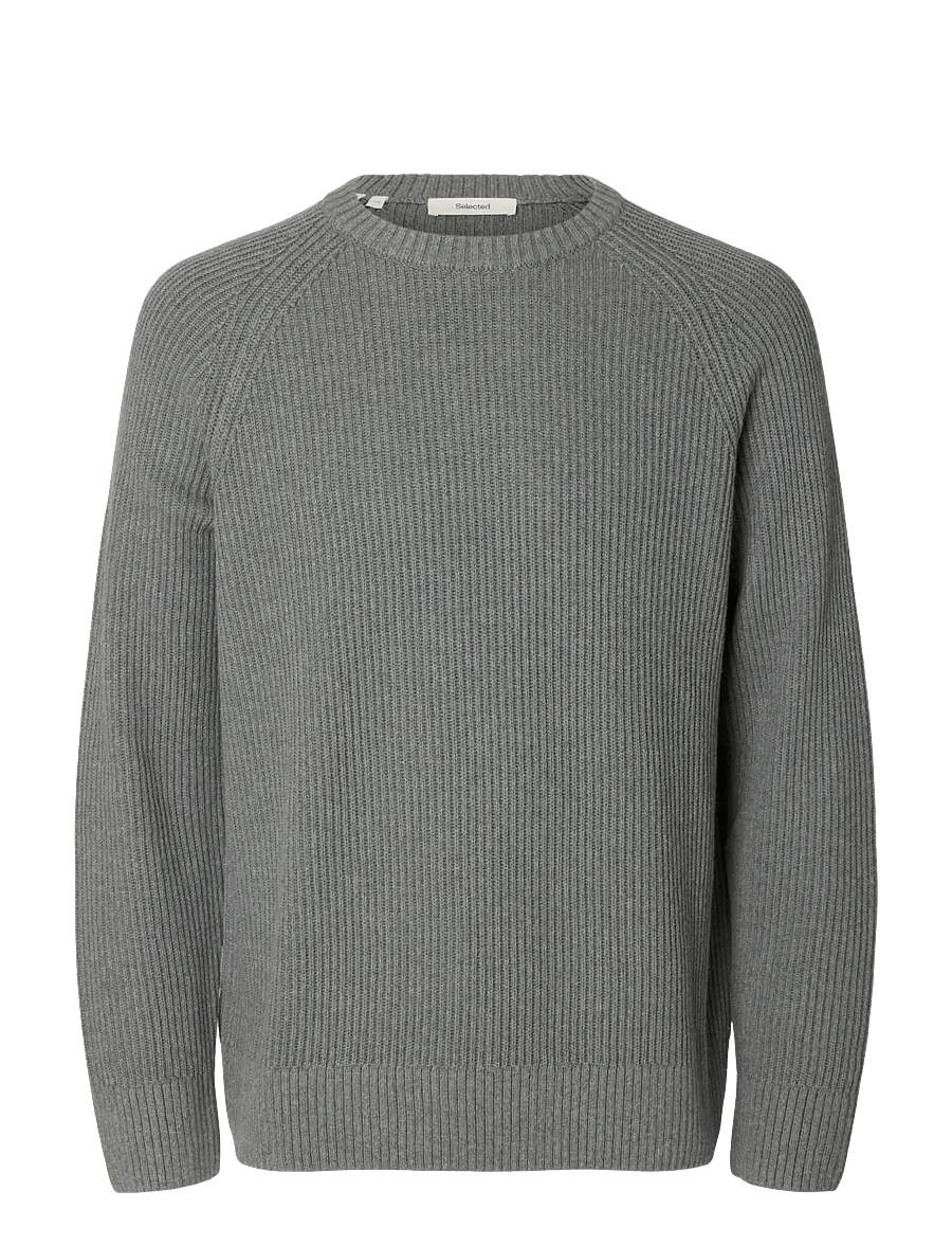 Selected - SLMBRAUN KNIT RIB CREW NECK NOOS - rundhals - medium grey melange - 1