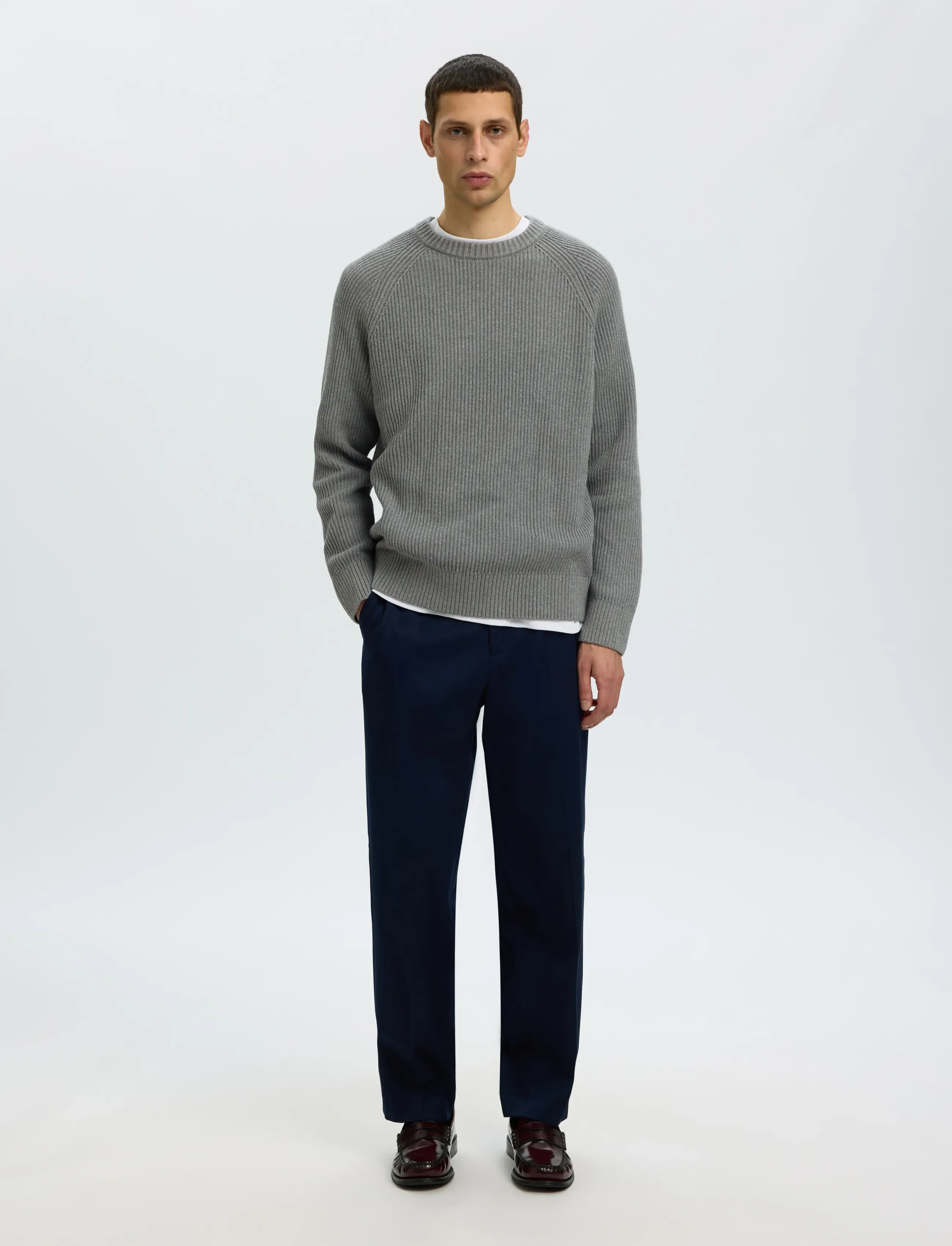 Selected - SLMBRAUN KNIT RIB CREW NECK NOOS - rundhals - medium grey melange - 3