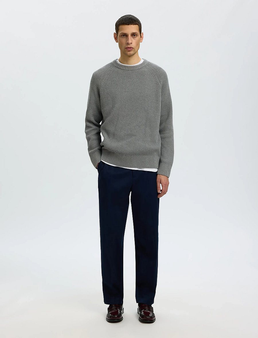 Selected - SLMBRAUN KNIT RIB CREW NECK NOOS - rundhals - medium grey melange - 3