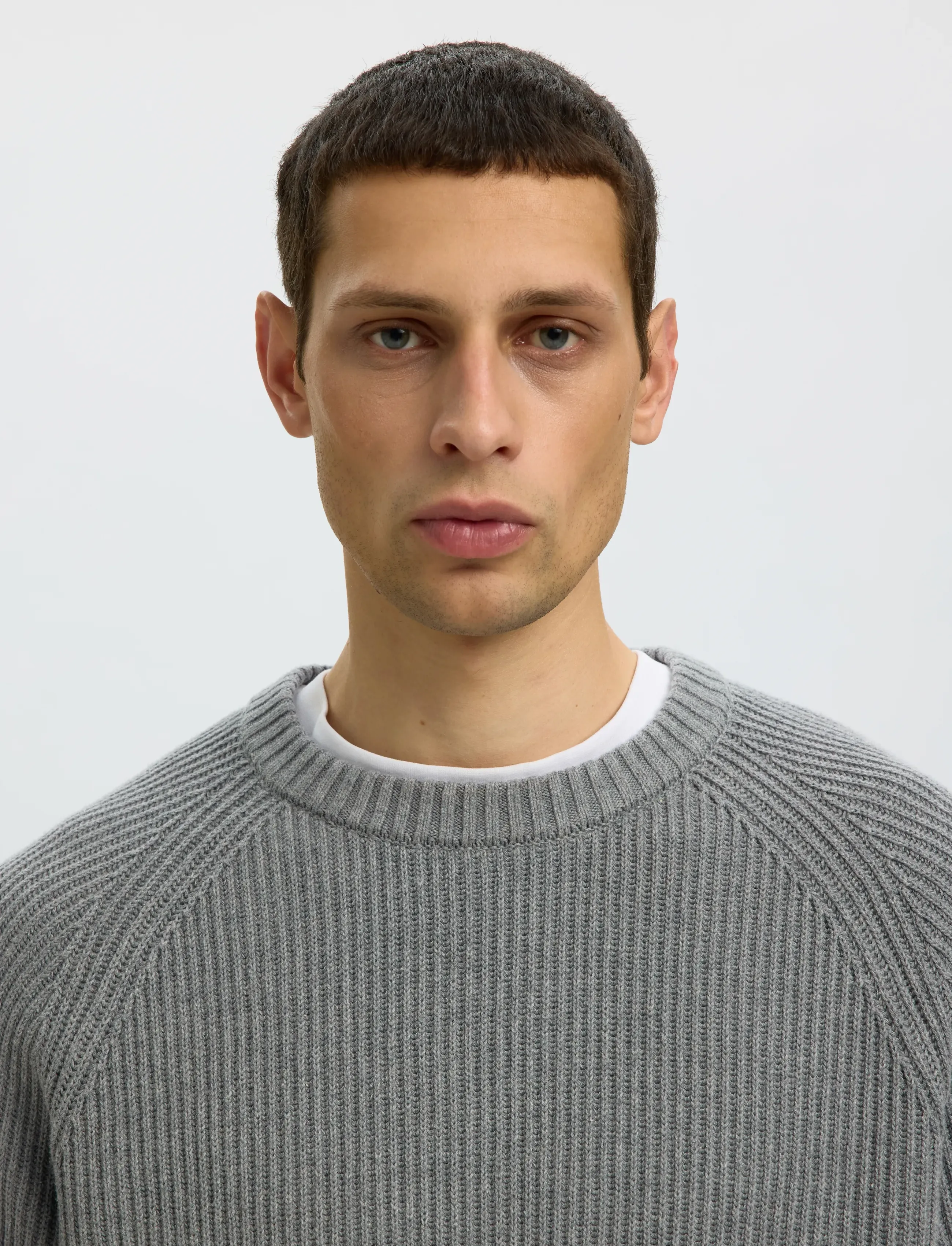 Selected - SLMBRAUN KNIT RIB CREW NECK NOOS - rundhals - medium grey melange - 4