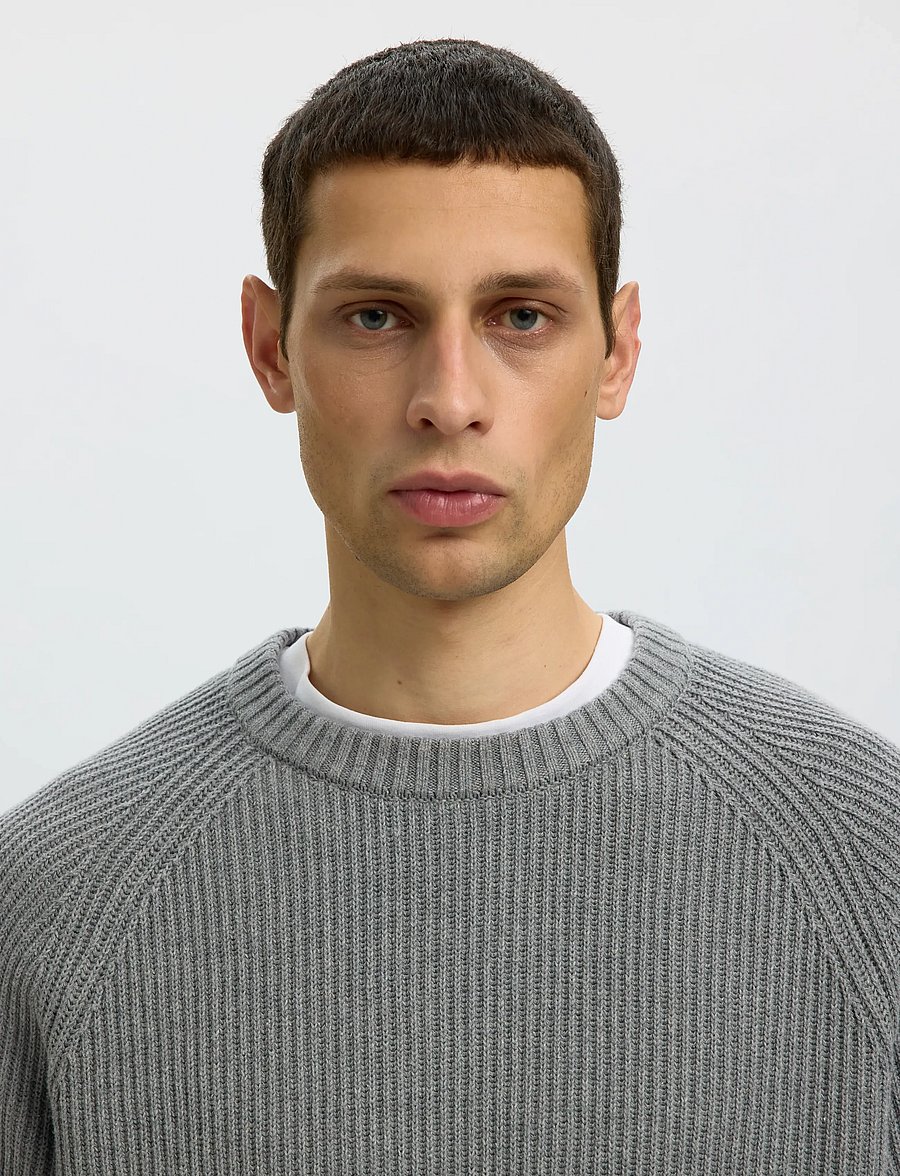 Selected - SLMBRAUN KNIT RIB CREW NECK NOOS - rundhals - medium grey melange - 4