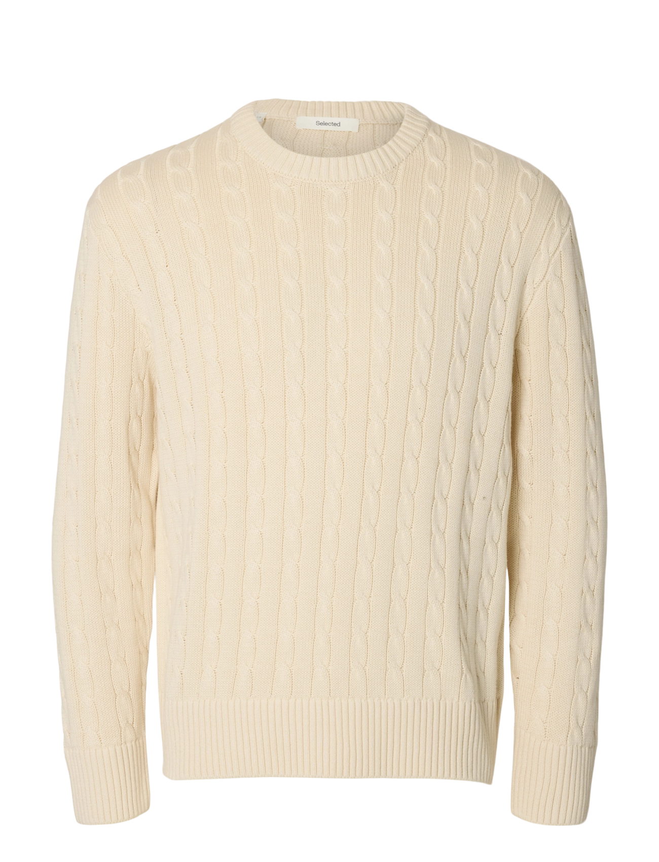 Selected - SLMBRAUN KNIT CABLE CREW NOOS - birch - 1