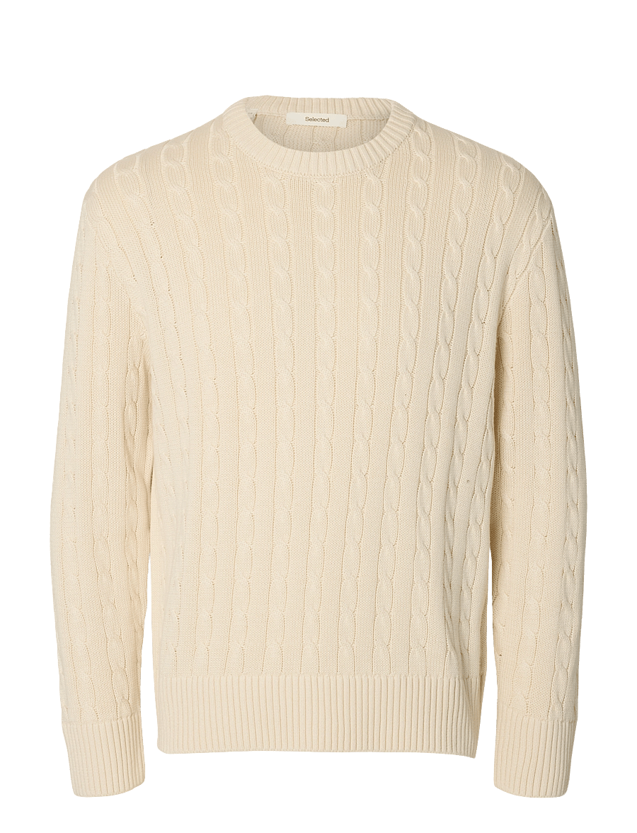 Selected - SLMBRAUN KNIT CABLE CREW NOOS - rundhals - birch - 1