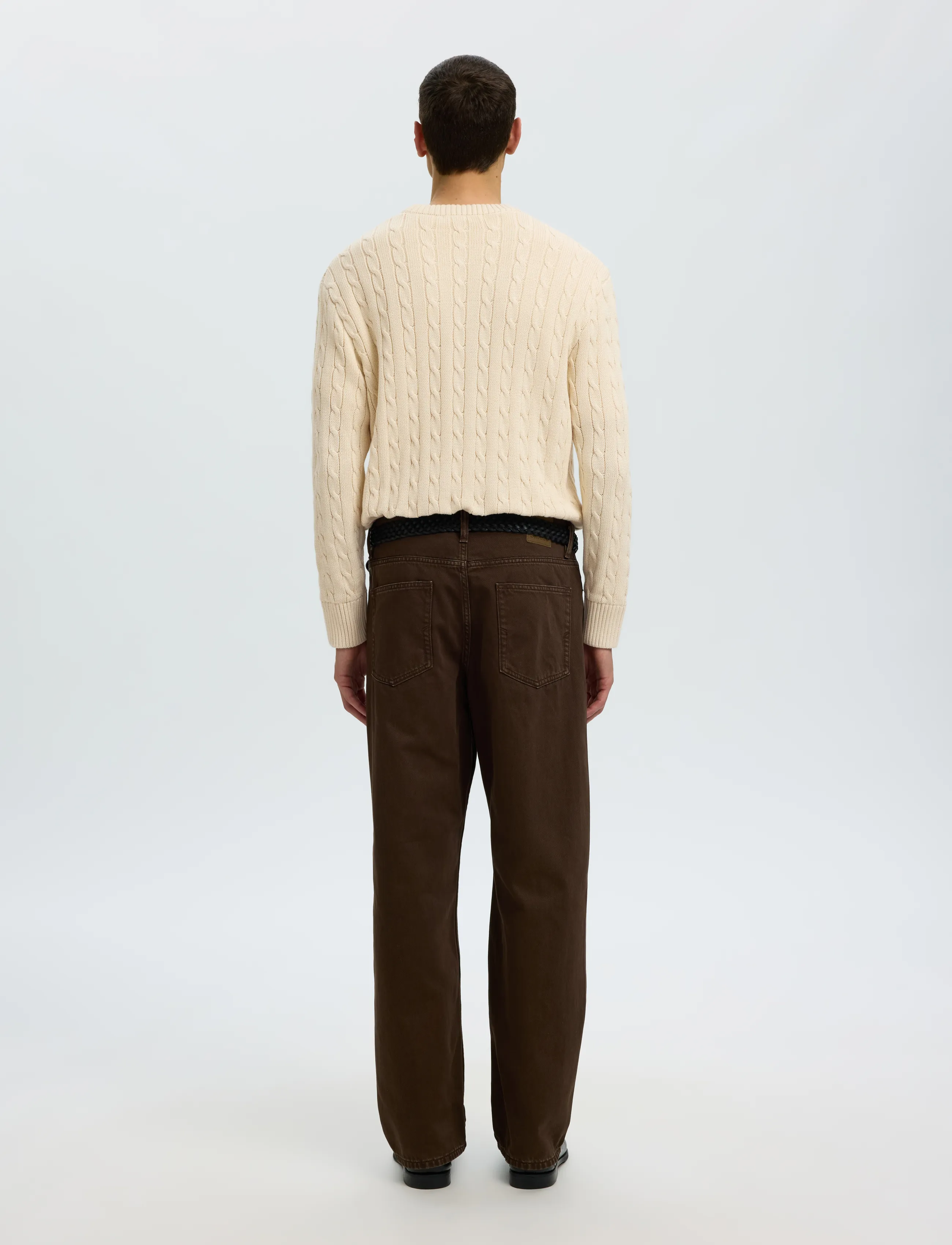 Selected - SLMBRAUN KNIT CABLE CREW NOOS - birch - 2