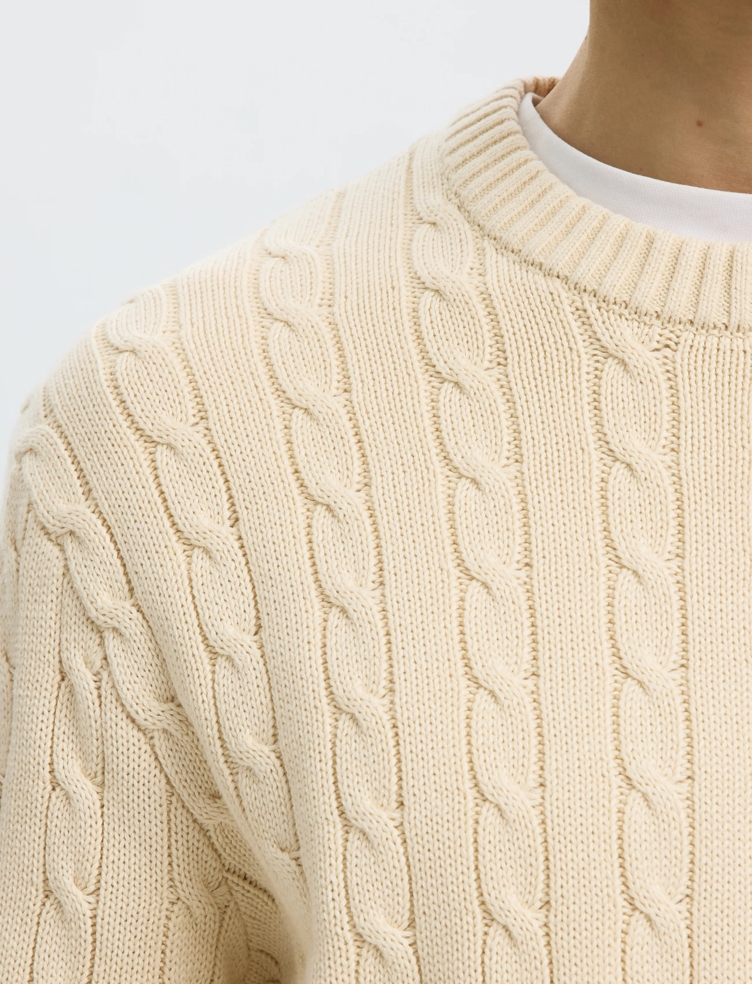 Selected - SLMBRAUN KNIT CABLE CREW NOOS - birch - 4