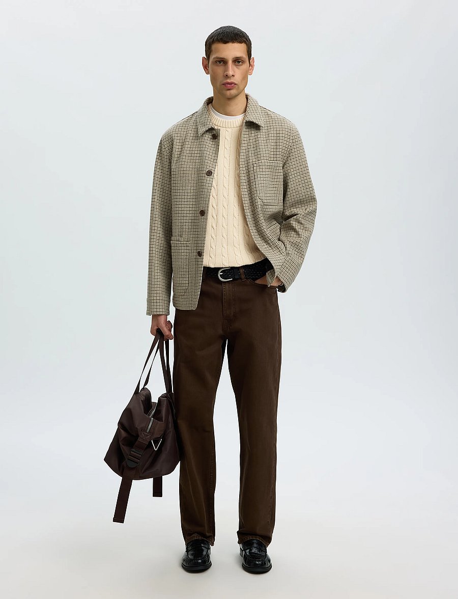 Selected - SLMBRAUN KNIT CABLE CREW NOOS - rundhals - birch - 5