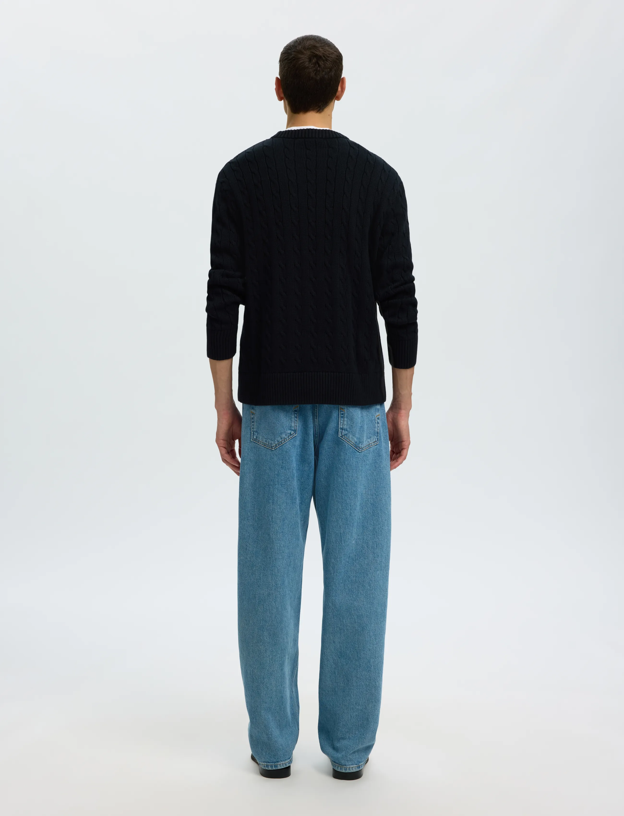 Selected - SLMBRAUN KNIT CABLE CREW NOOS - round necks - black - 2