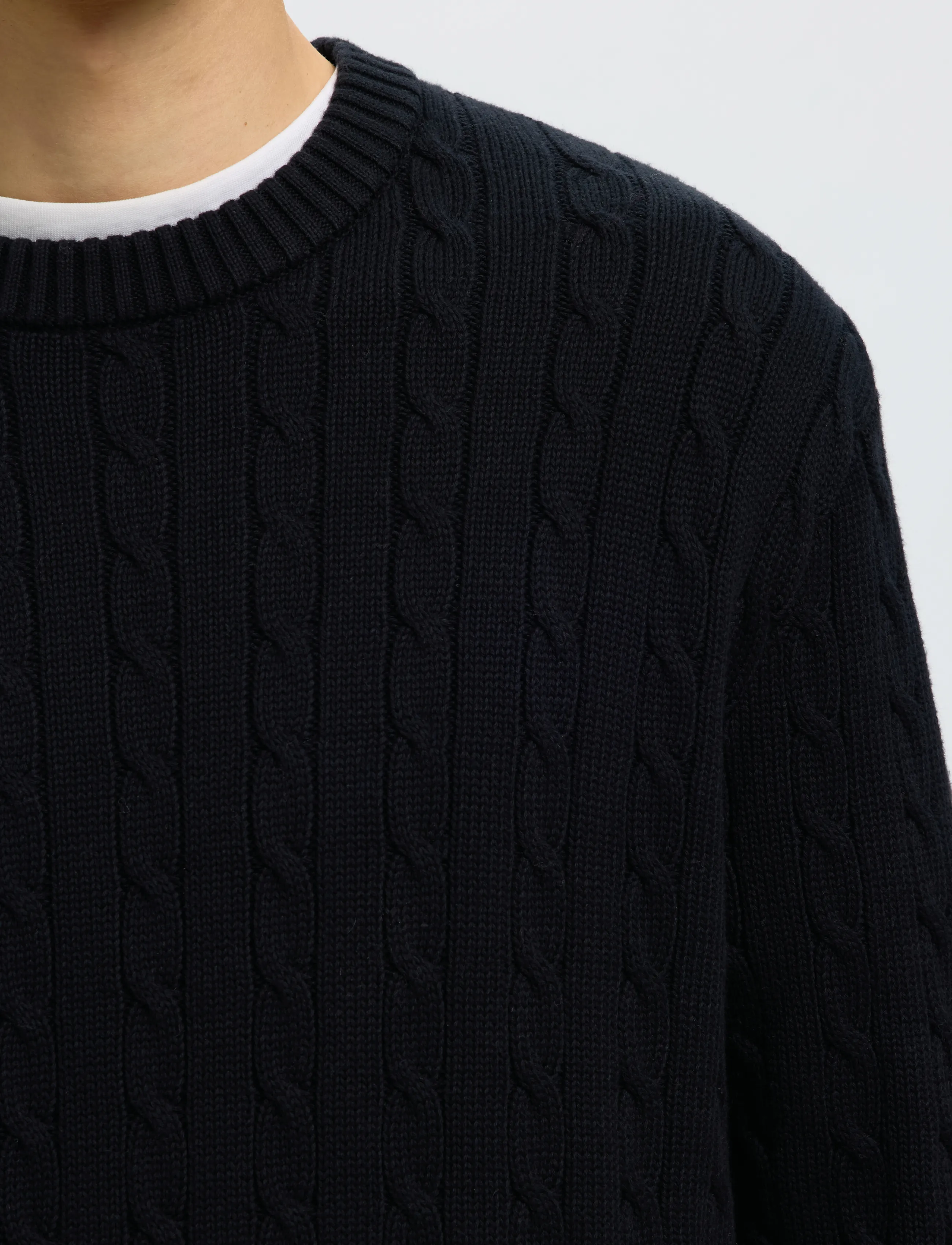 Selected - SLMBRAUN KNIT CABLE CREW NOOS - round necks - black - 4