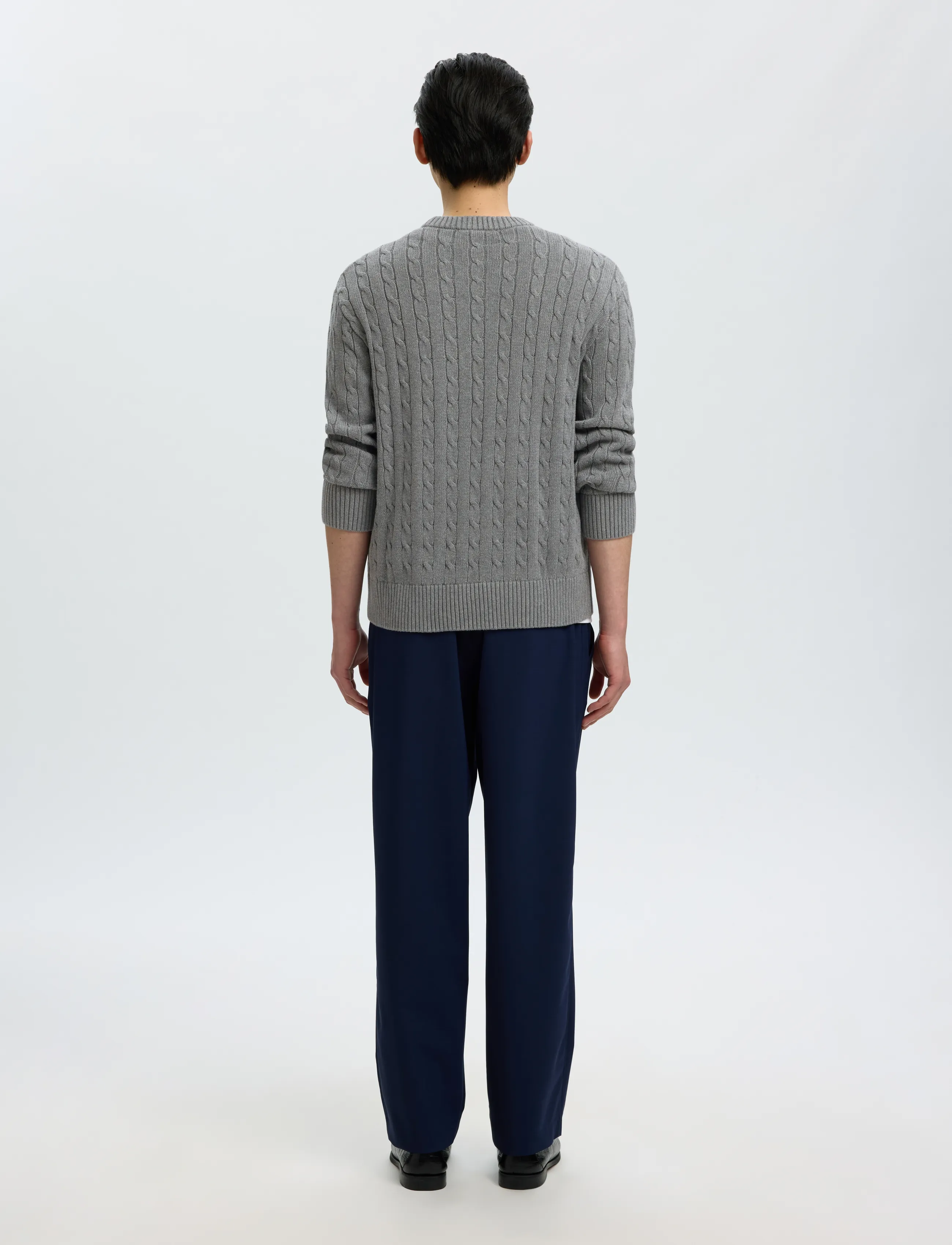 Selected - SLMBRAUN KNIT CABLE CREW NOOS - round necks - medium grey melange - 2