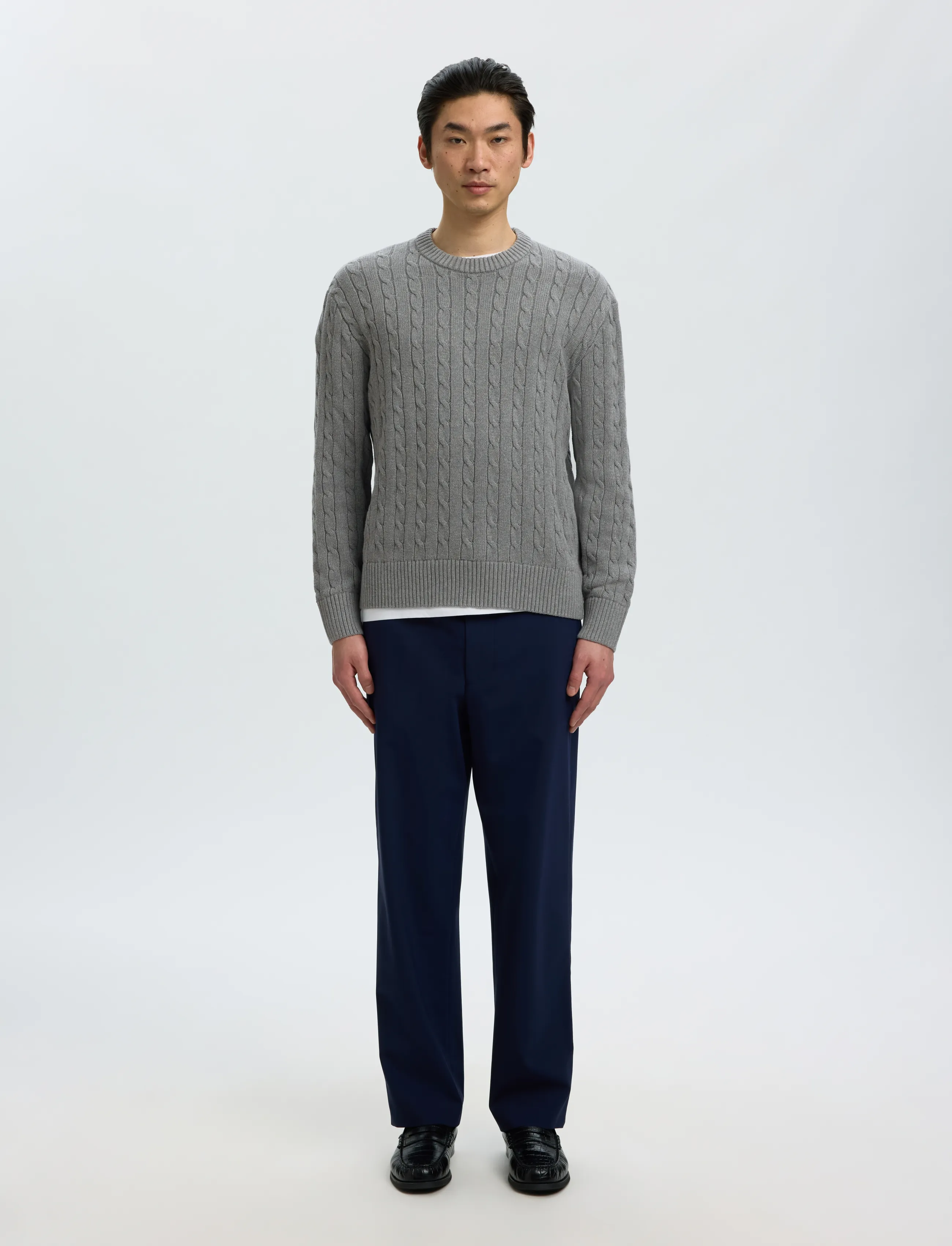 Selected - SLMBRAUN KNIT CABLE CREW NOOS - round necks - medium grey melange - 3
