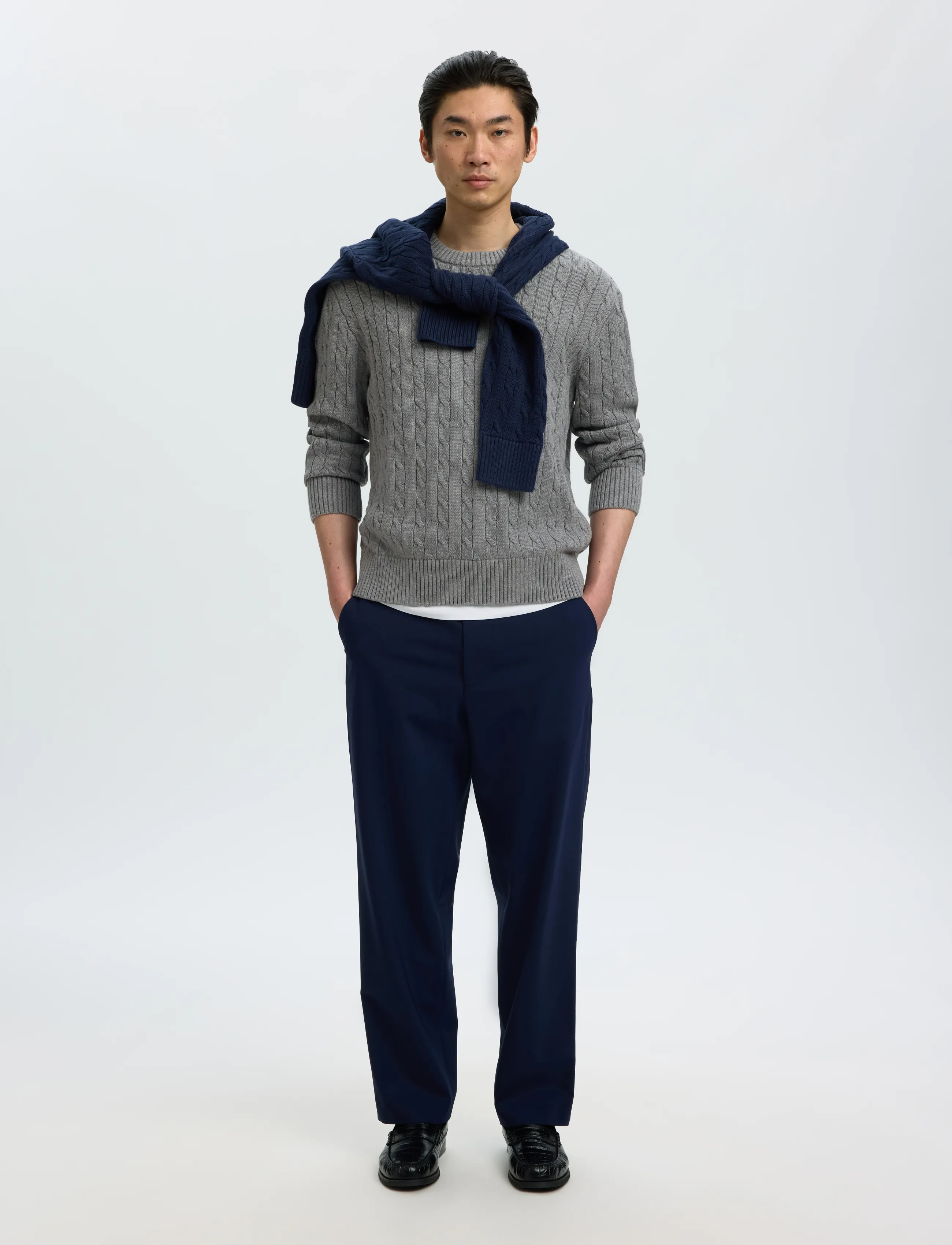 Selected - SLMBRAUN KNIT CABLE CREW NOOS - round necks - medium grey melange - 5