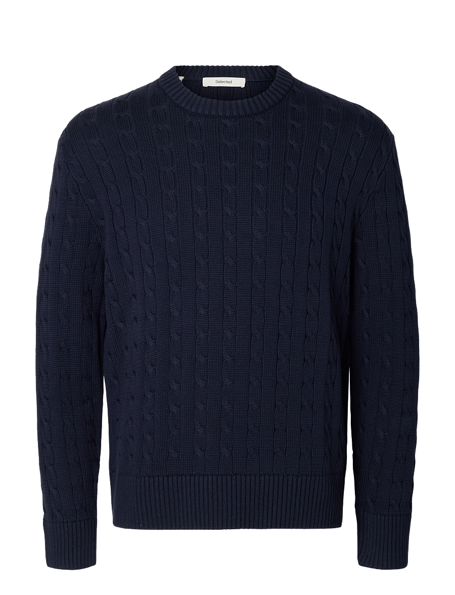 Selected - SLMBRAUN KNIT CABLE CREW NOOS - rundhals - navy blazer - 1