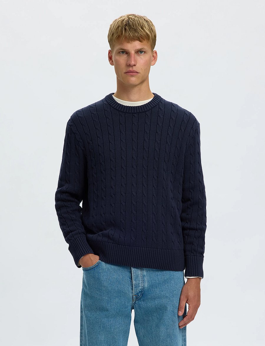 Selected - SLMBRAUN KNIT CABLE CREW NOOS - rundhals - navy blazer - 0