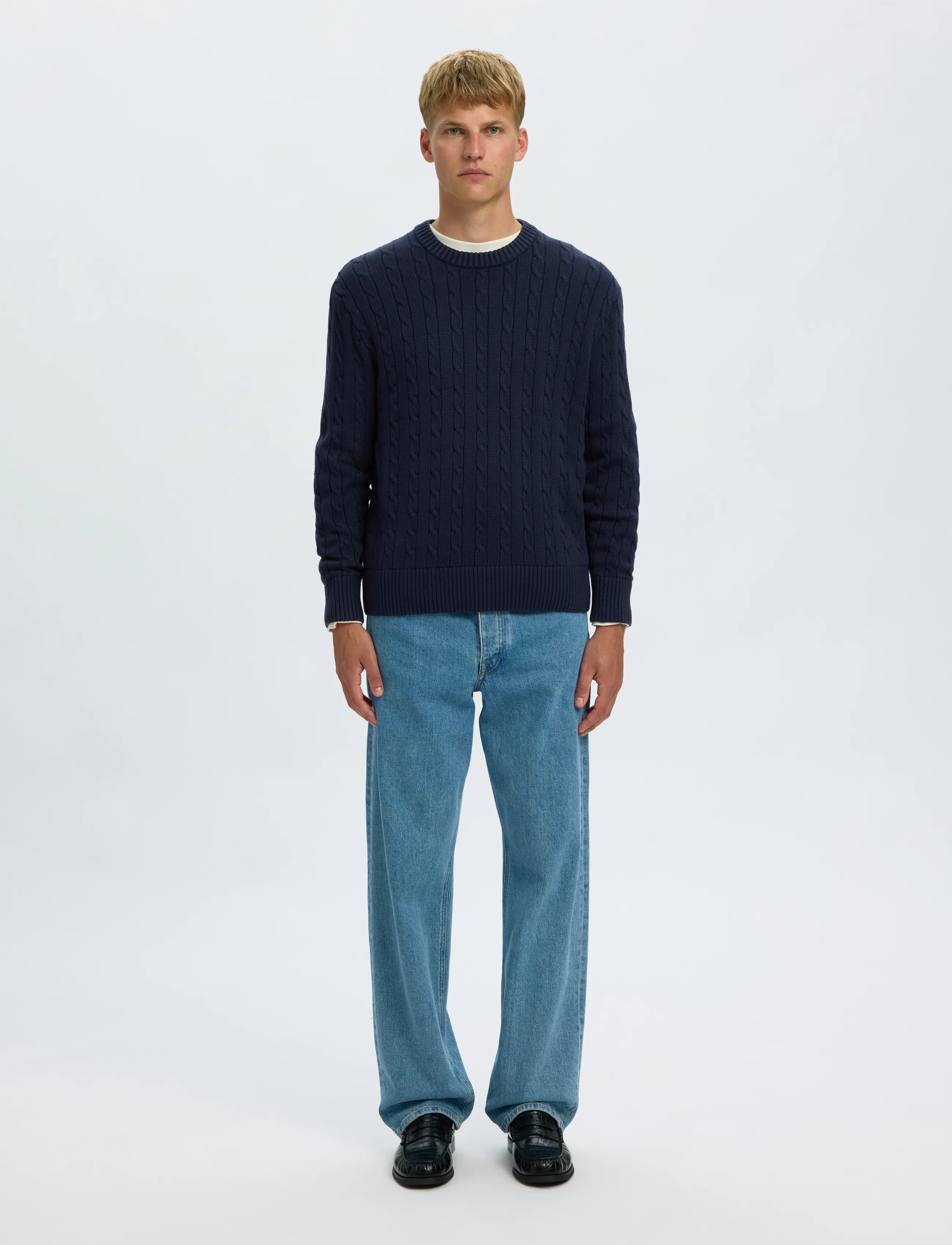 Selected - SLMBRAUN KNIT CABLE CREW NOOS - navy blazer - 3