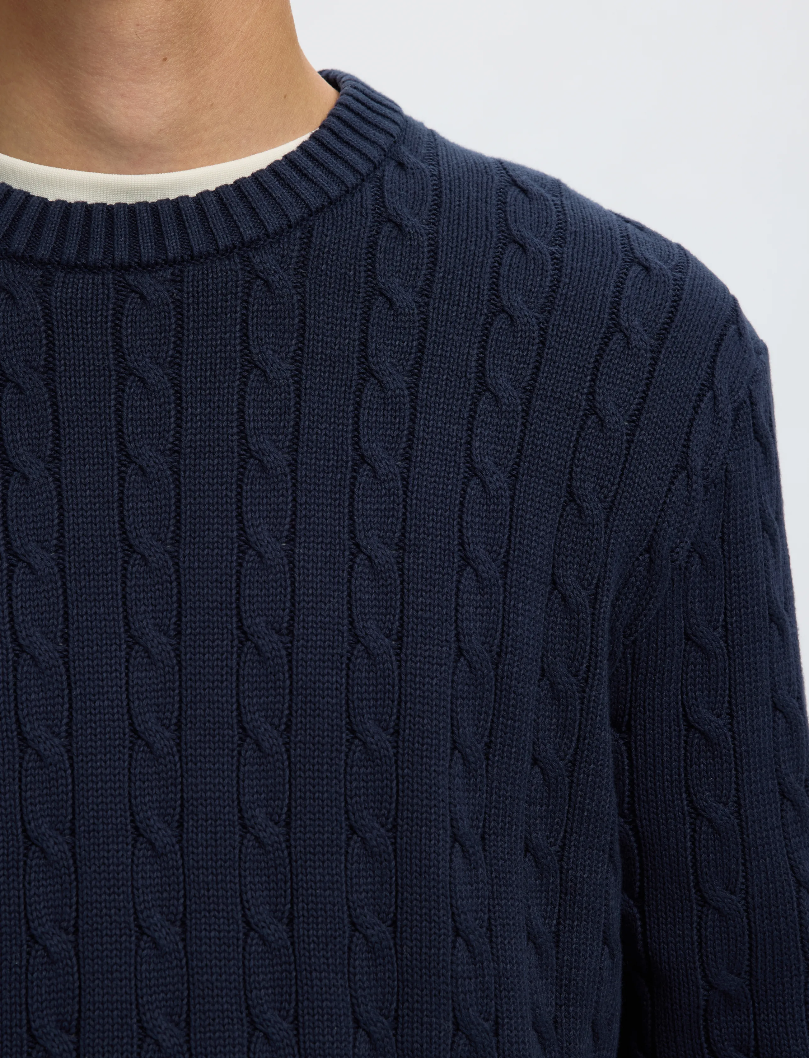 Selected - SLMBRAUN KNIT CABLE CREW NOOS - navy blazer - 4