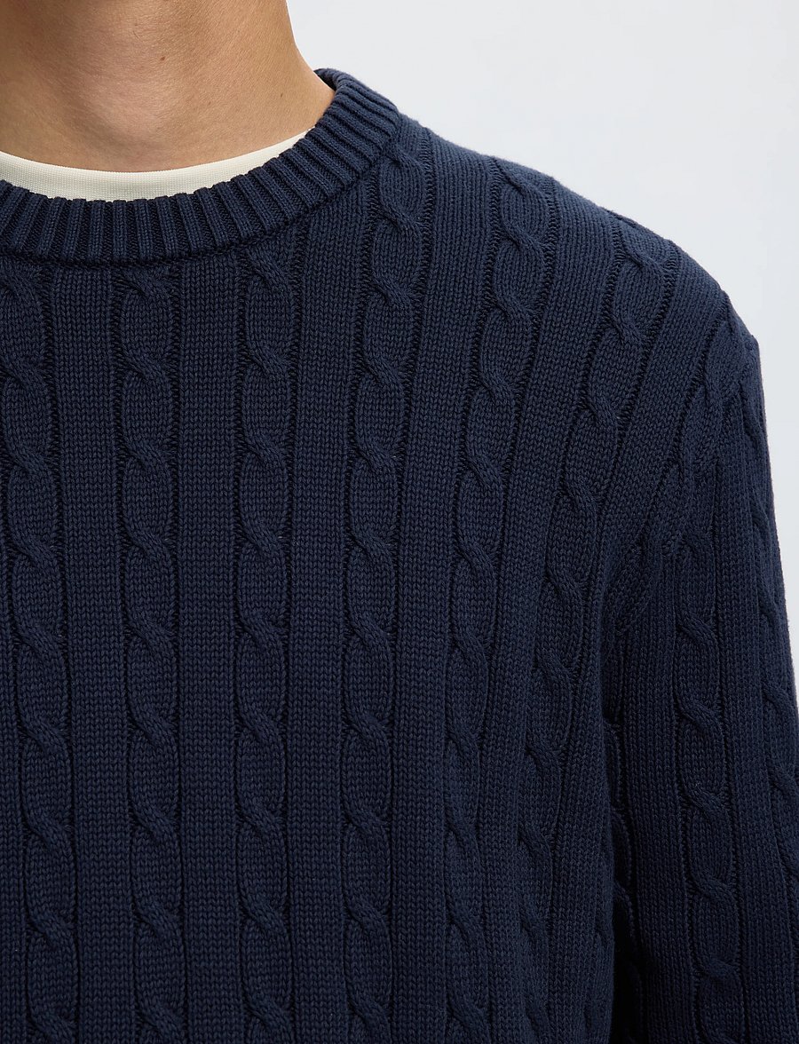 Selected - SLMBRAUN KNIT CABLE CREW NOOS - rundhals - navy blazer - 4