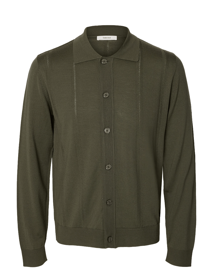 Selected - SLMTRAY LS MERINO STRUC POLO CARDIGAN - kalamata - 0