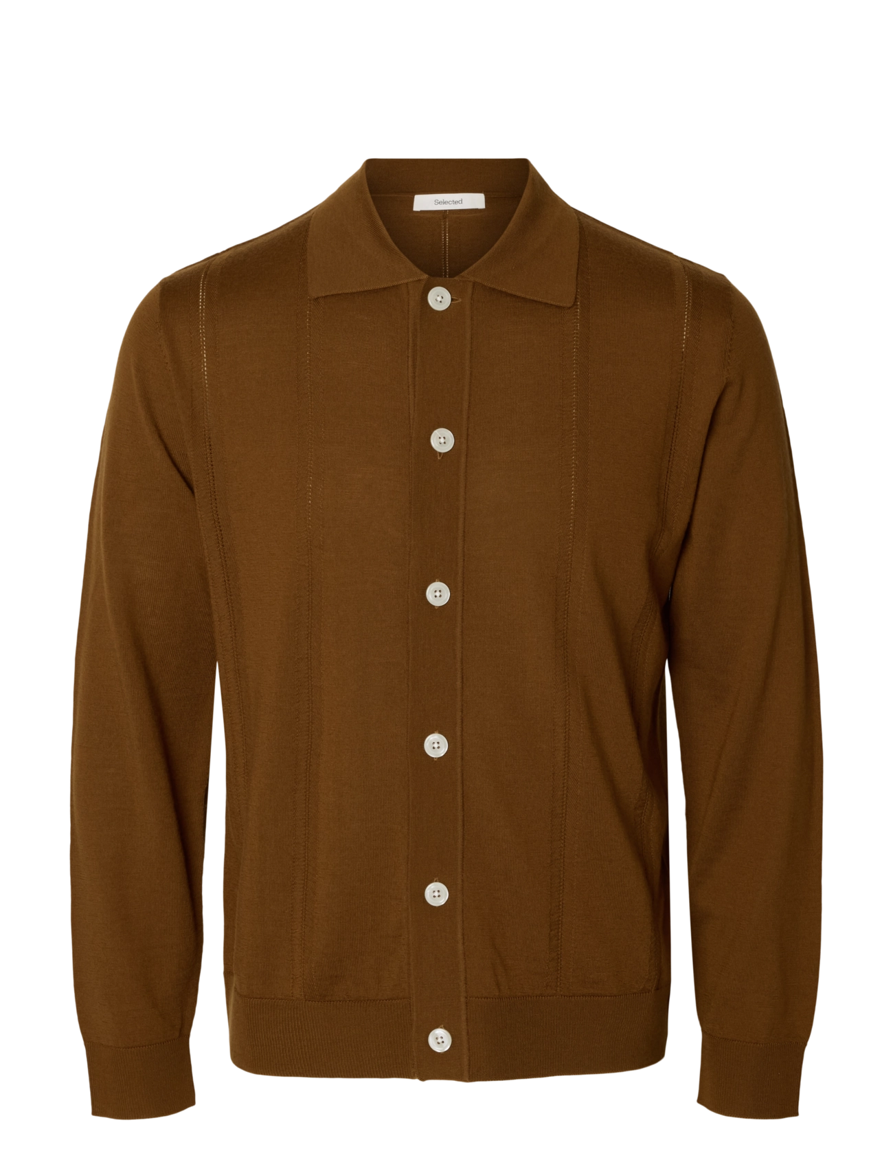 Selected SLMTRAY LS MERINO STRUC POLO CARDIGAN - Strickmode - MONKS ROBE / brown