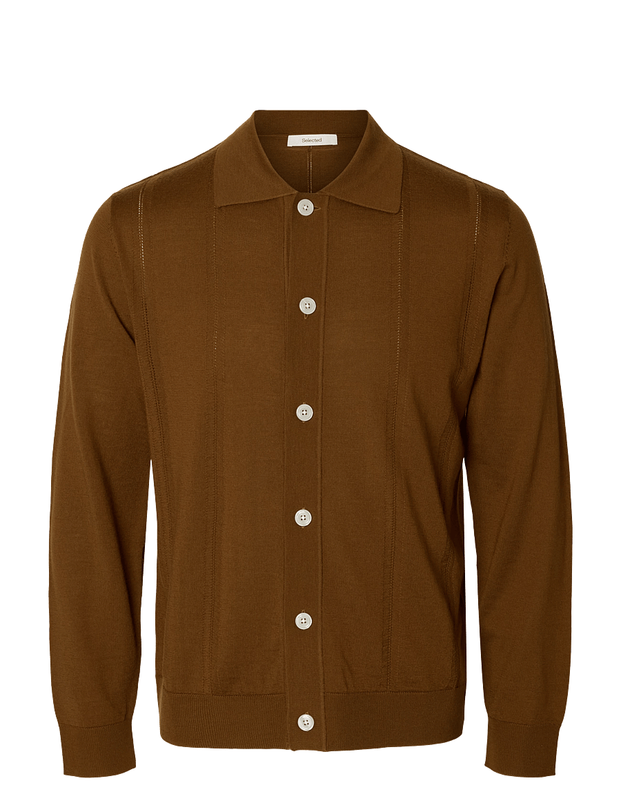 Selected - SLMTRAY LS MERINO STRUC POLO CARDIGAN - monks robe - 0