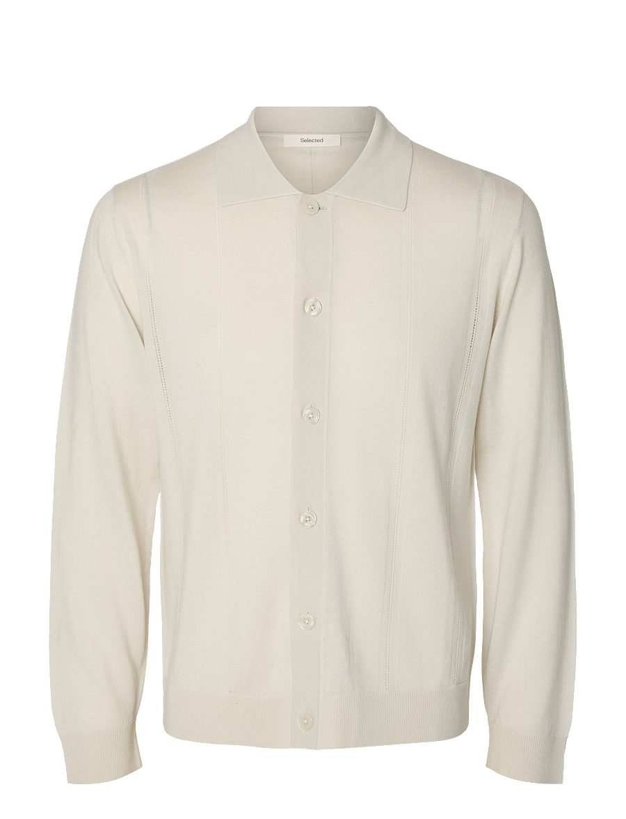 Selected - SLMTRAY LS MERINO STRUC POLO CARDIGAN - pikkade varrukatega kootud polod - silver birch - 1