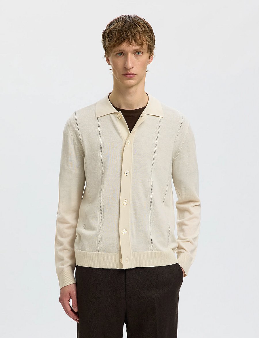 Selected - SLMTRAY LS MERINO STRUC POLO CARDIGAN - pikkade varrukatega kootud polod - silver birch - 0