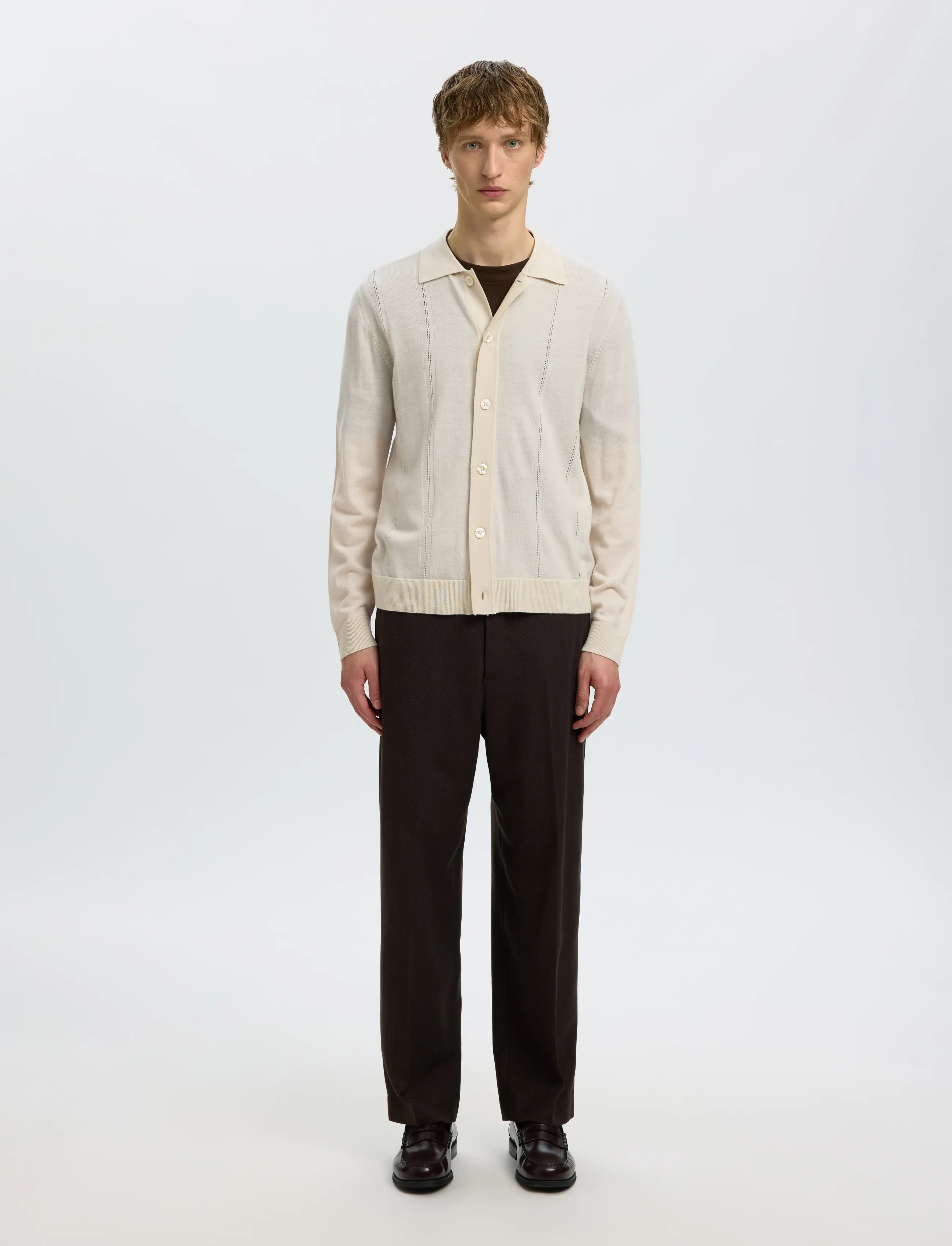 Selected - SLMTRAY LS MERINO STRUC POLO CARDIGAN - pikkade varrukatega kootud polod - silver birch - 3