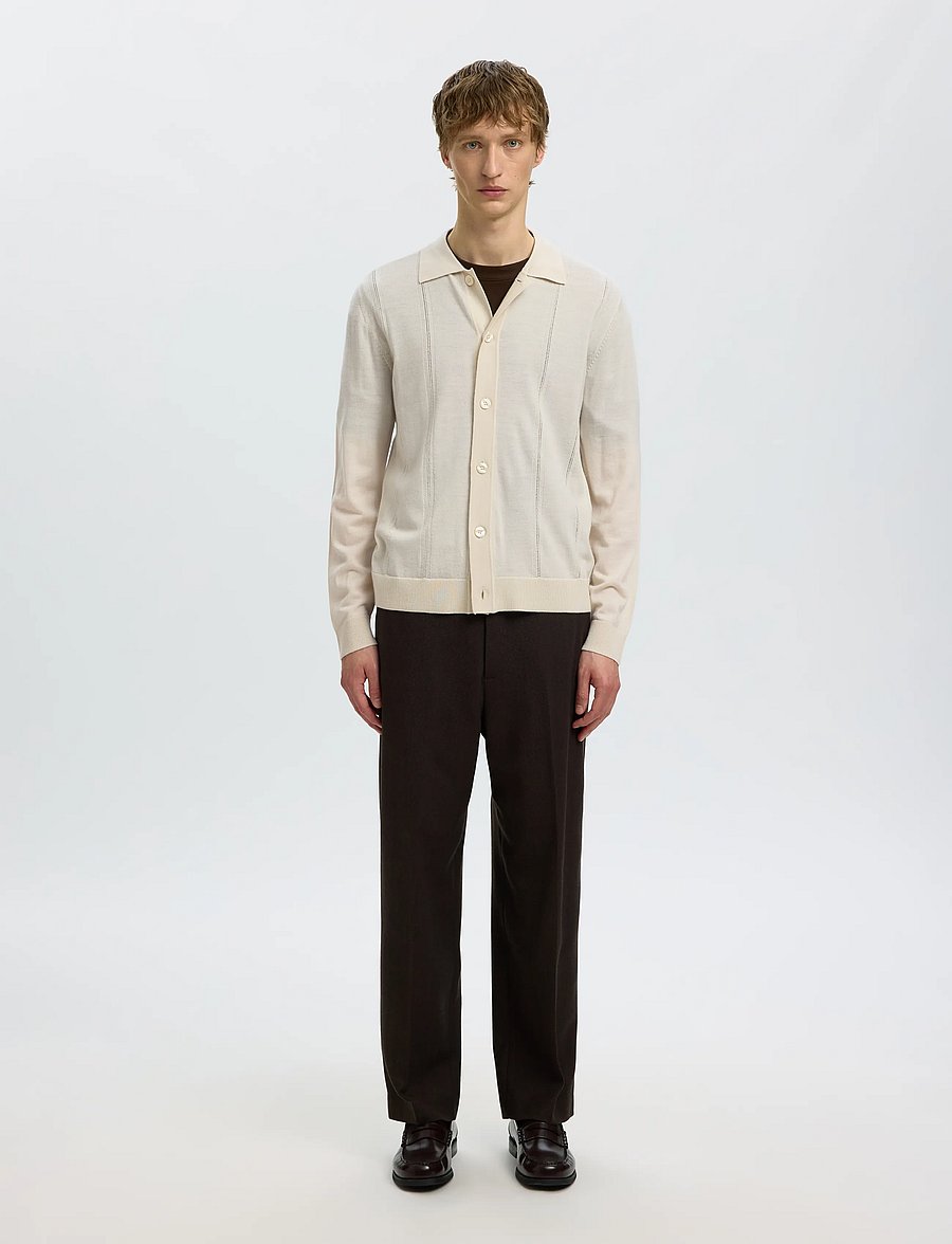 Selected - SLMTRAY LS MERINO STRUC POLO CARDIGAN - pikkade varrukatega kootud polod - silver birch - 3
