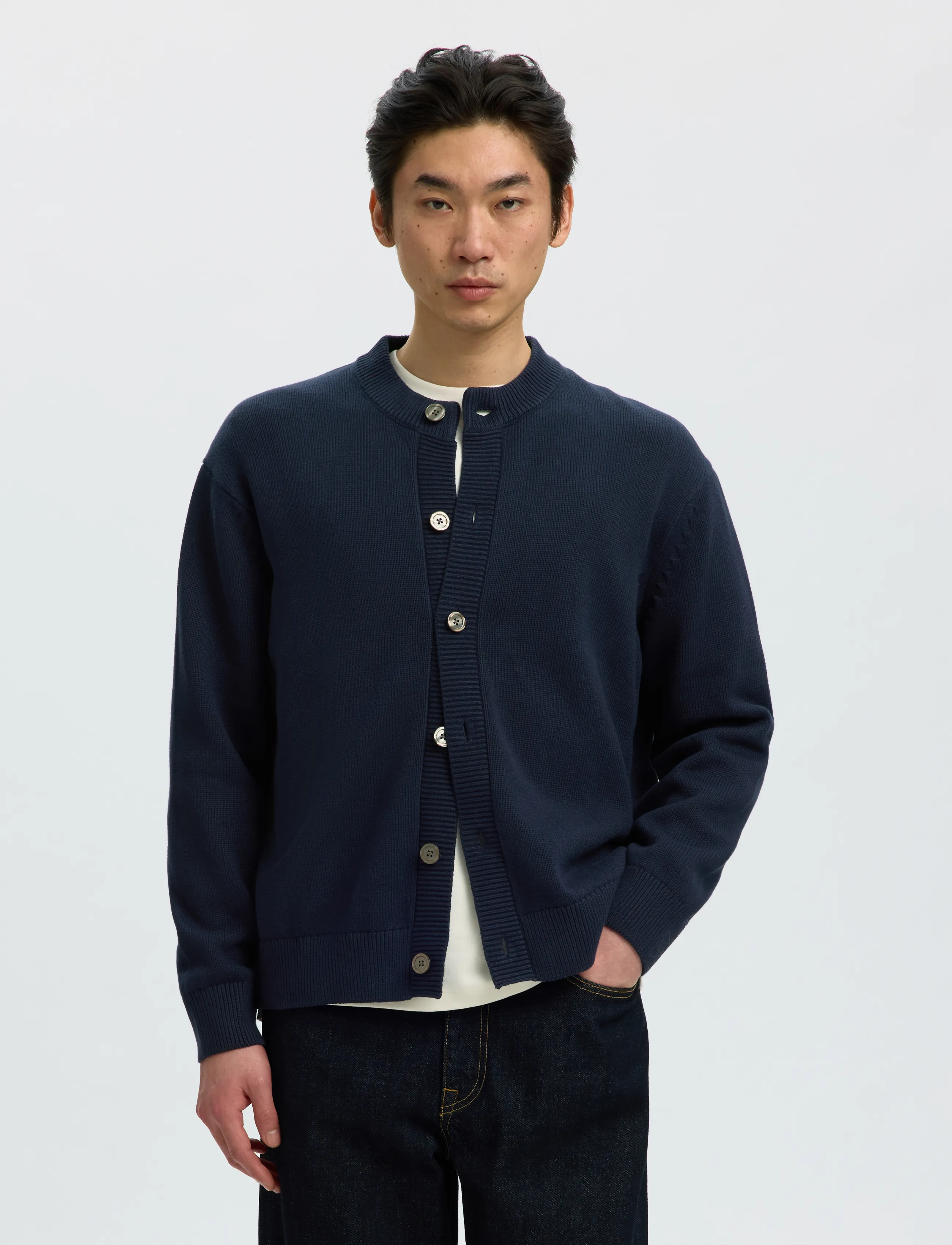 Selected SLMBRAUN LS KNIT O-NECK CARDIGAN - Kollektioner - SKY CAPTAIN / navy