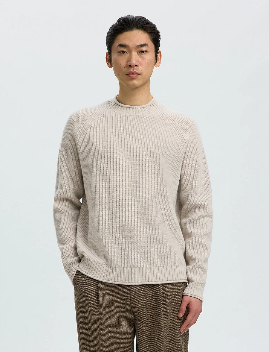 Selected - SLMDOMESTIC LS KNIT CREW NECK - rund hals - silver birch - 0