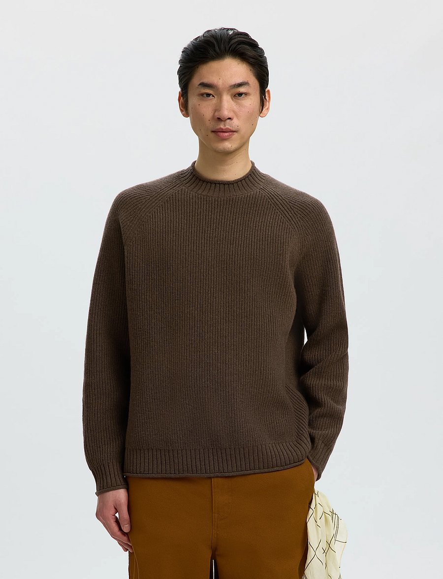 Selected - SLMDOMESTIC LS KNIT CREW NECK - rundhalsad - turkish coffee - 0