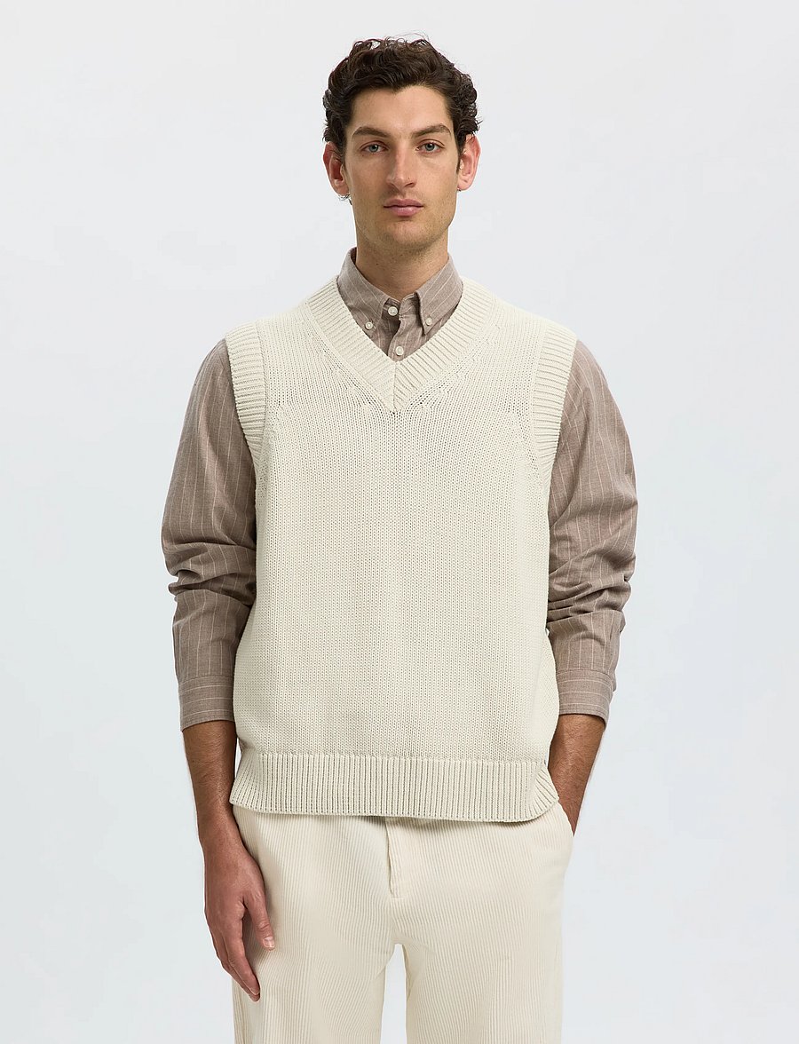 Selected - SLMBRAUN HEAVY KNIT VEST - strickwesten - silver birch - 0