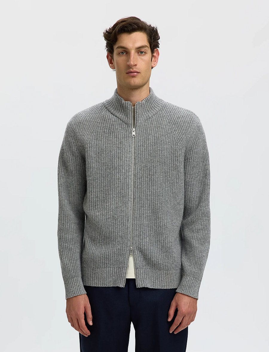 Selected - SLMCODY LS KNIT ZIP CARDIGAN - medium grey melange - 0
