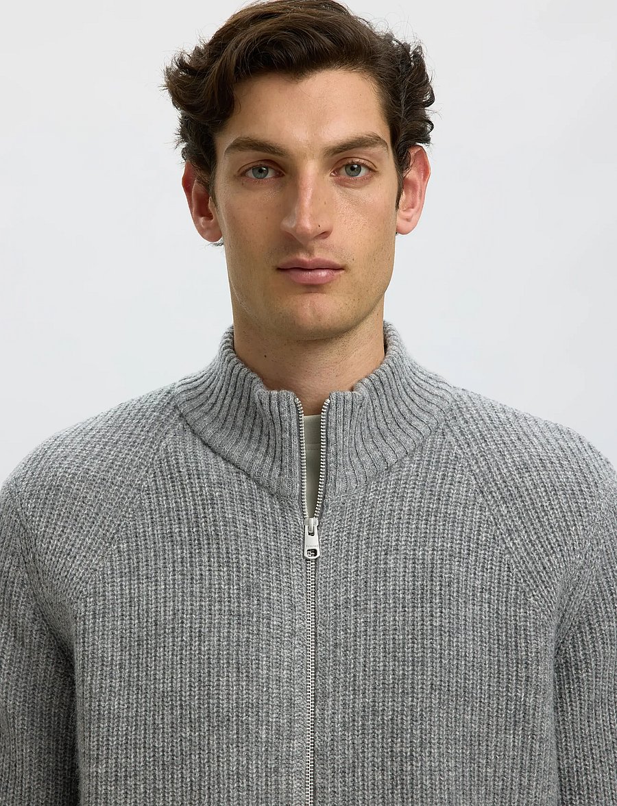 Selected - SLMCODY LS KNIT ZIP CARDIGAN - medium grey melange - 4
