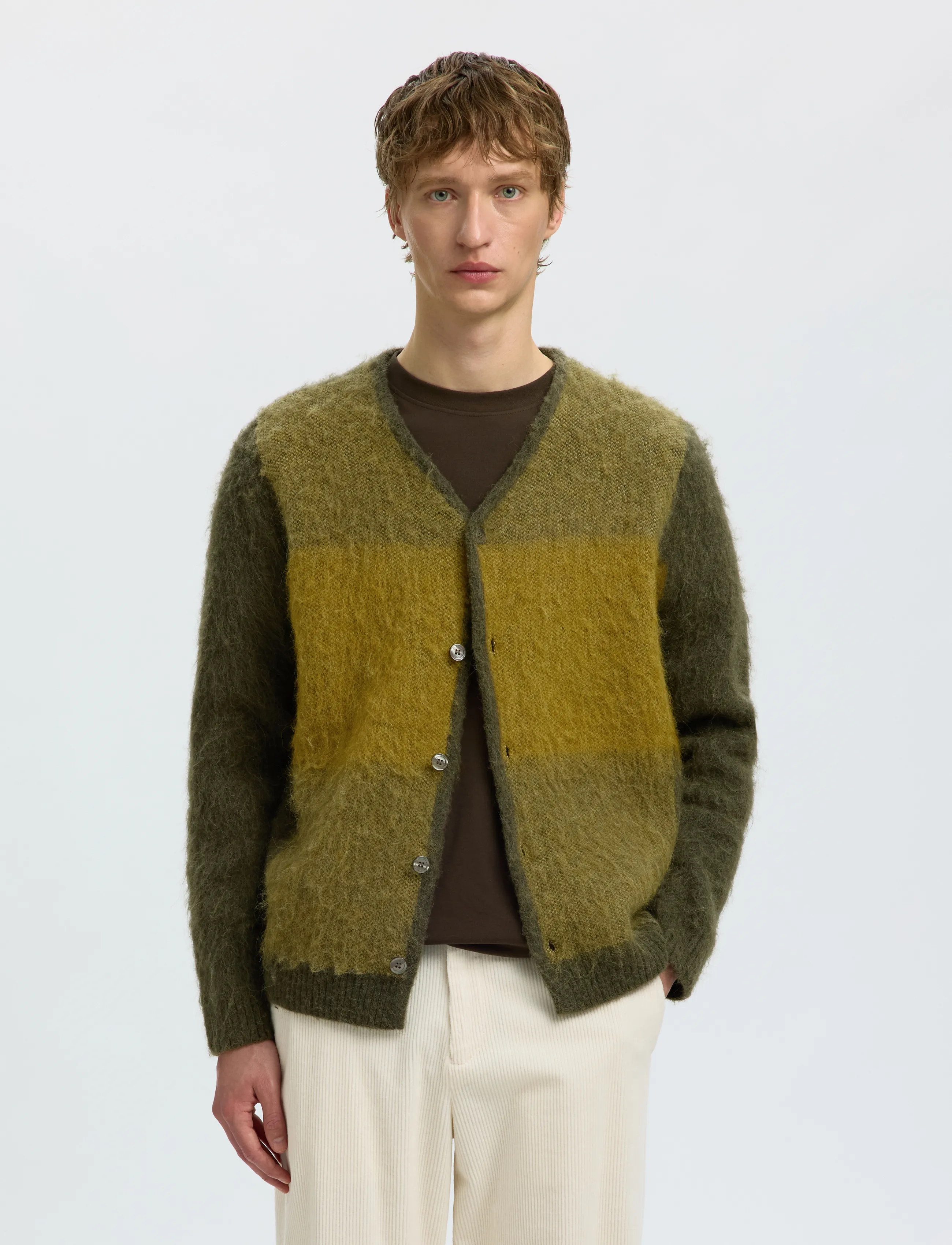 Selected SLMRAI LS KNIT BLOCK CARDIGAN - Shoppa efter tillfälle - FOREST NIGHT / green