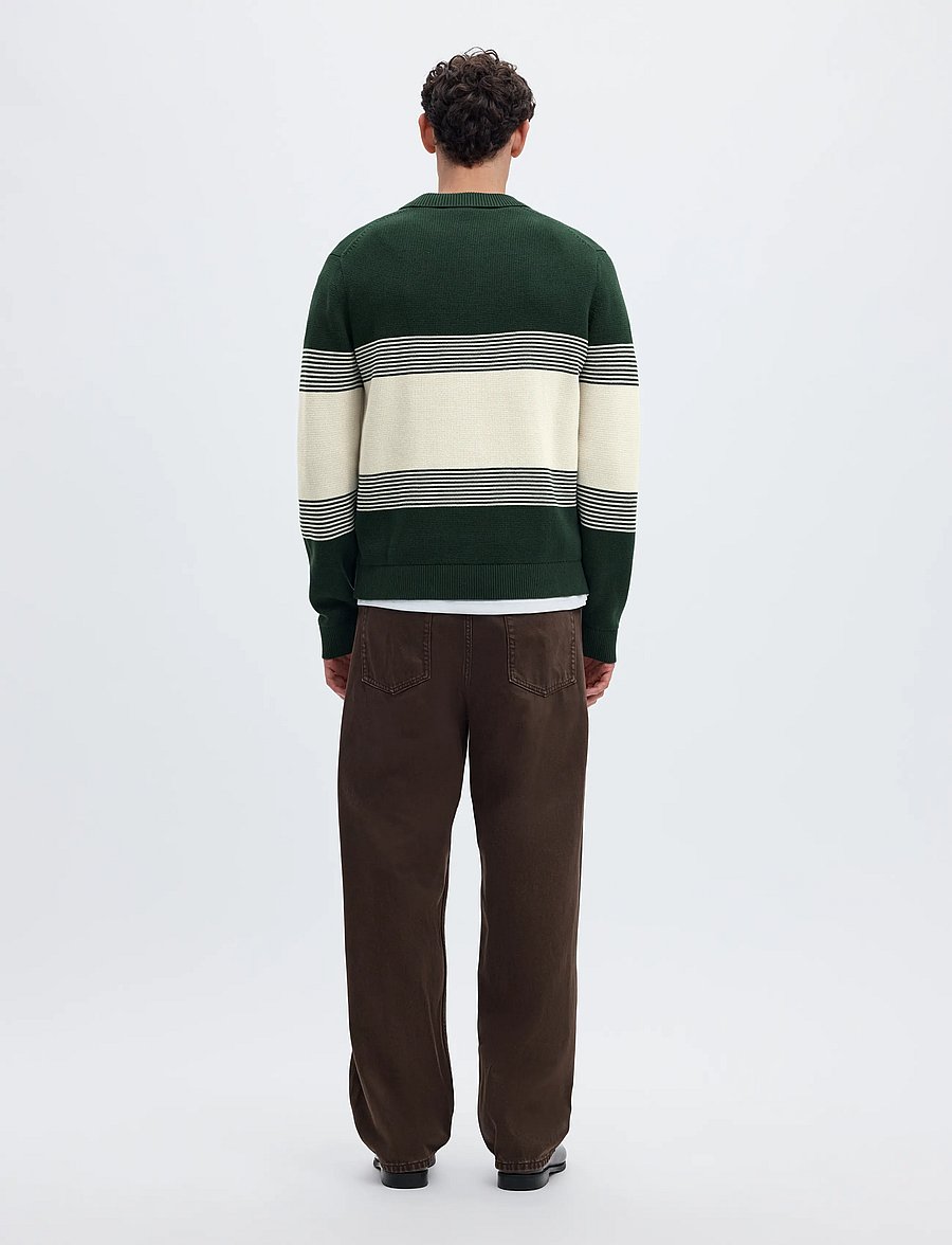 Selected - SLMDANE LS KNIT STRIPE POLO - långärmade stickade pikétröjor - pine grove - 2