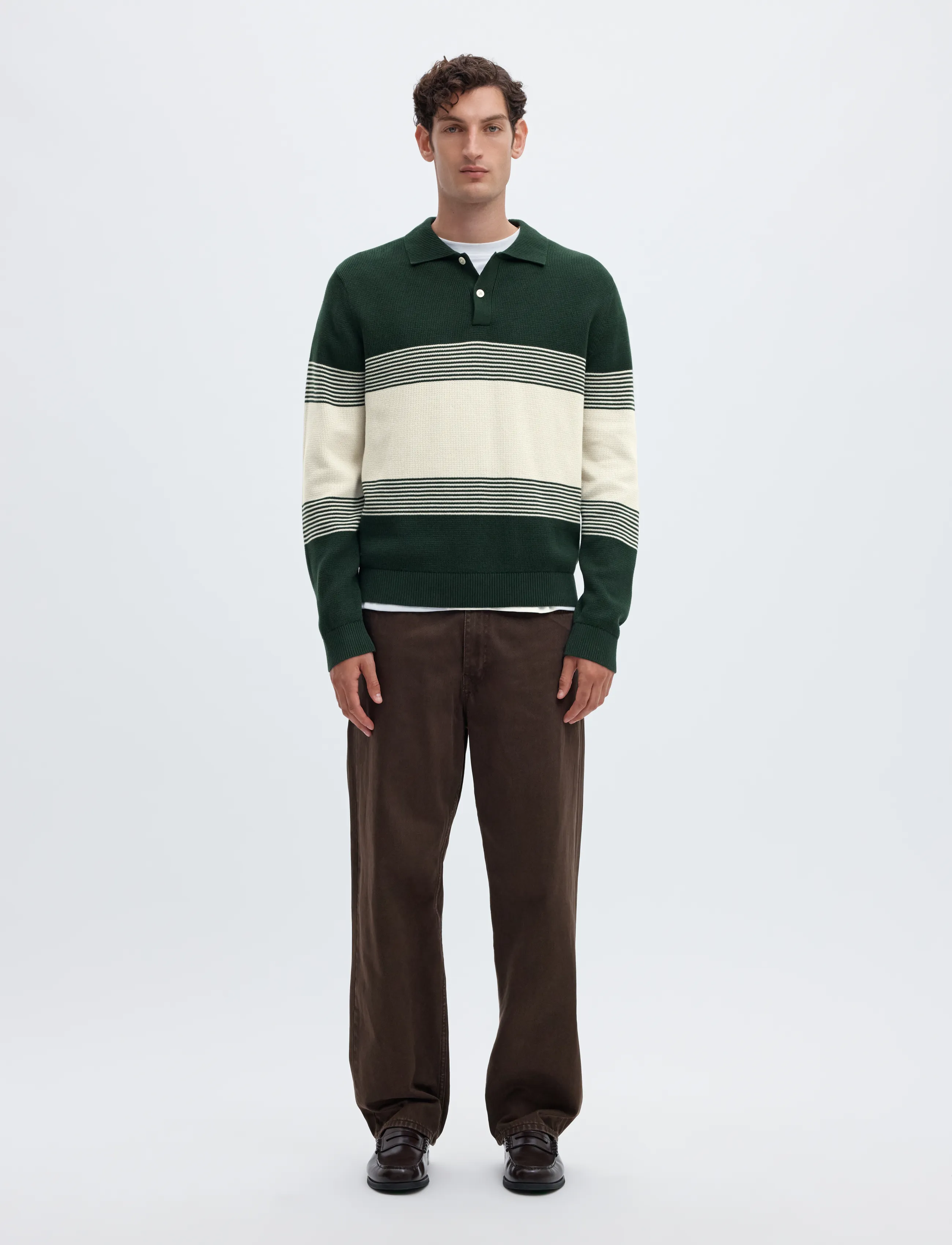 Selected - SLMDANE LS KNIT STRIPE POLO - långärmade stickade pikétröjor - pine grove - 3