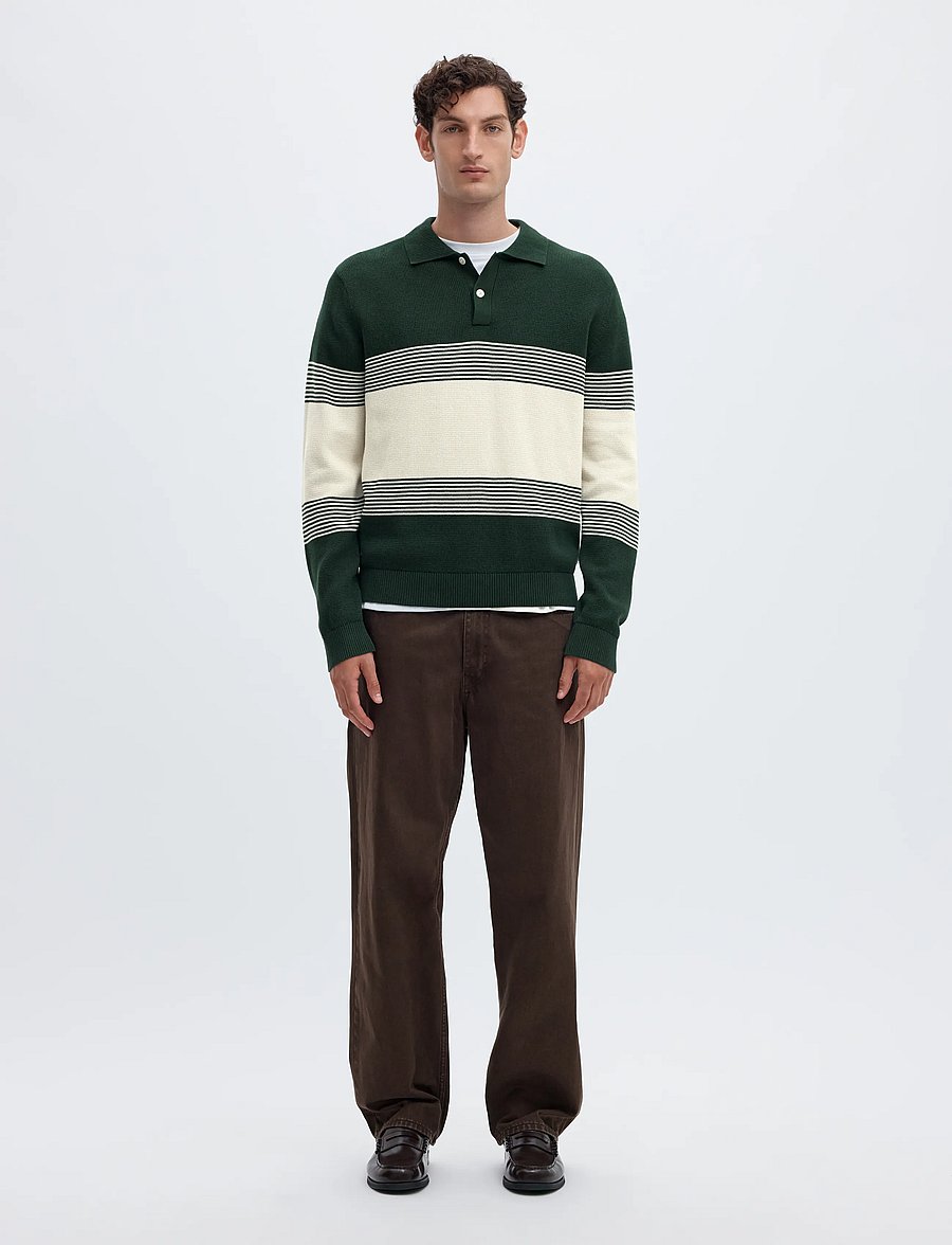 Selected - SLMDANE LS KNIT STRIPE POLO - långärmade stickade pikétröjor - pine grove - 3