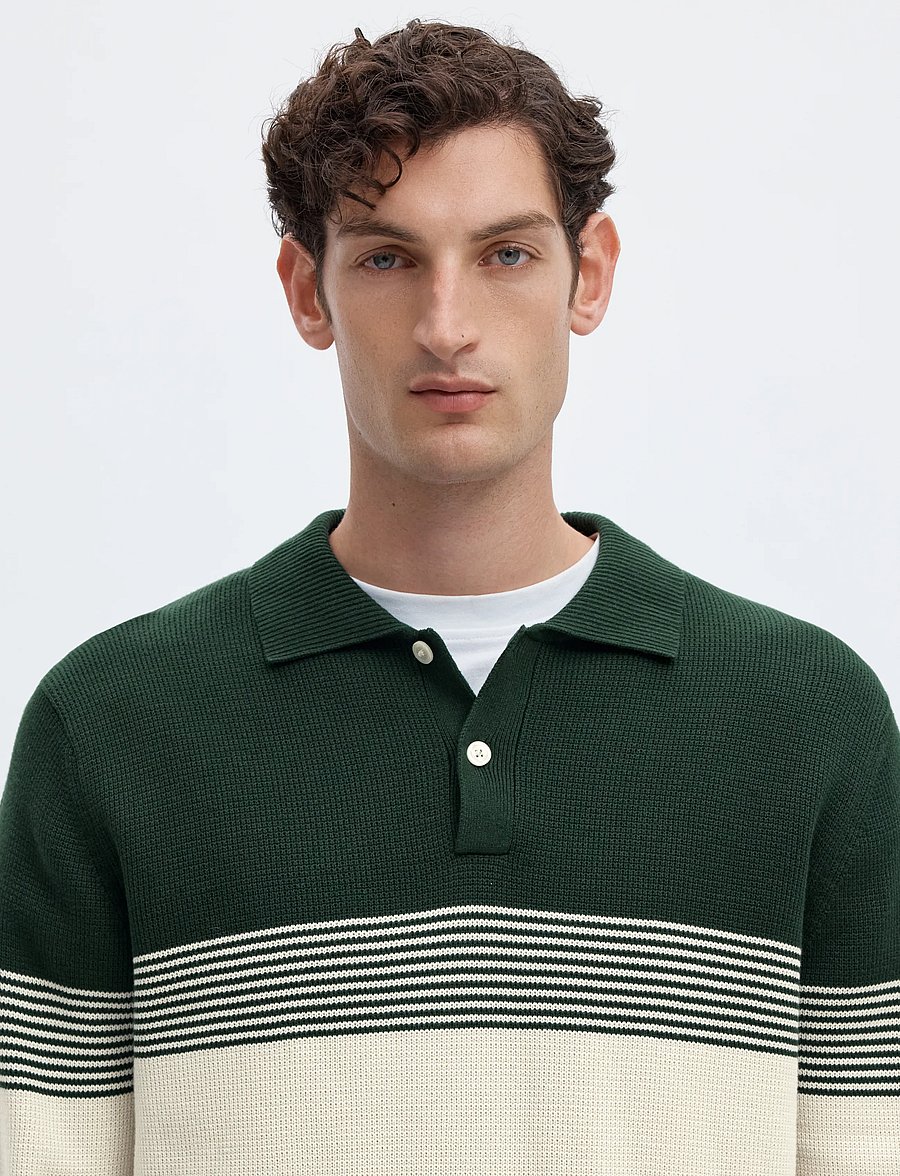Selected - SLMDANE LS KNIT STRIPE POLO - långärmade stickade pikétröjor - pine grove - 4