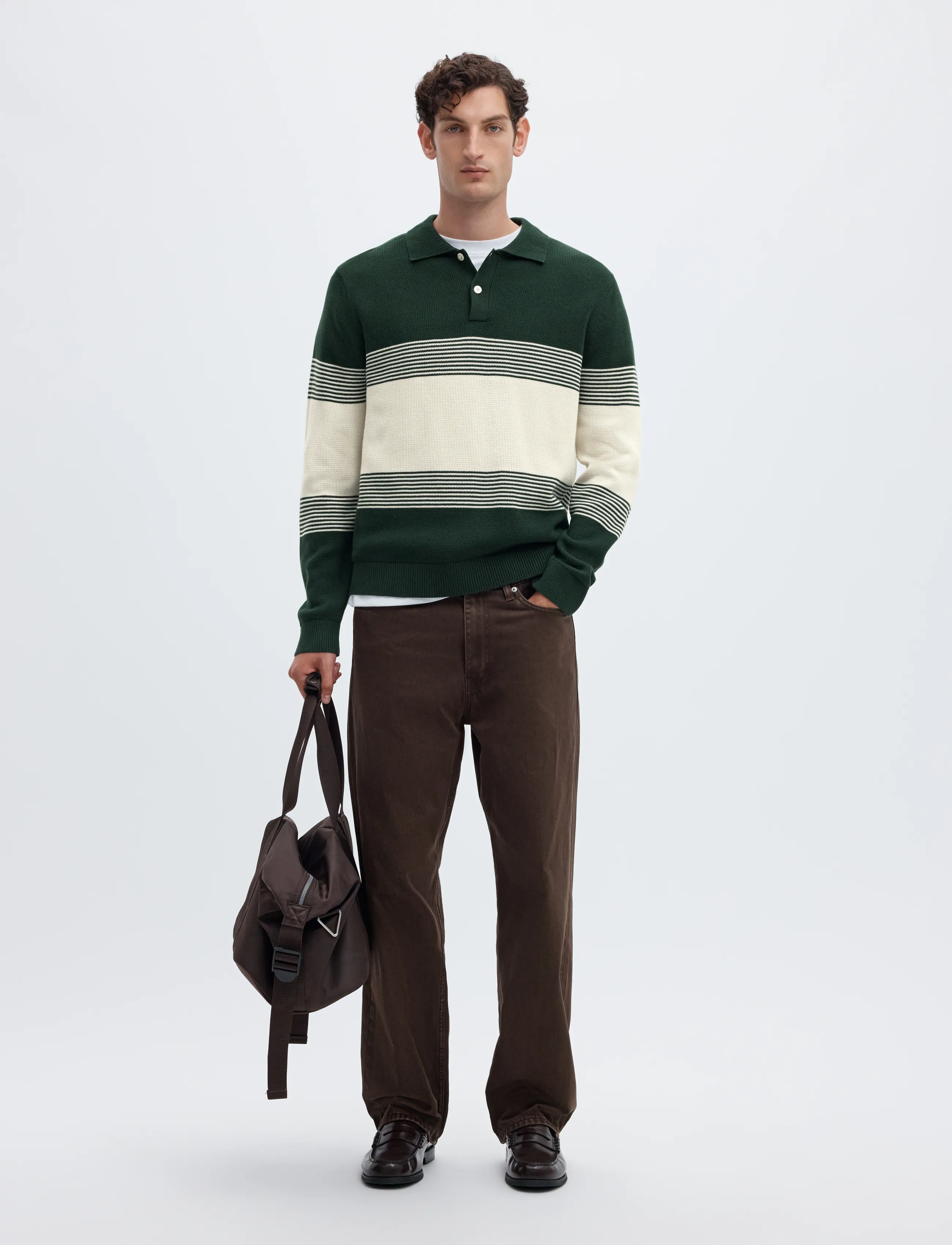 Selected - SLMDANE LS KNIT STRIPE POLO - långärmade stickade pikétröjor - pine grove - 5