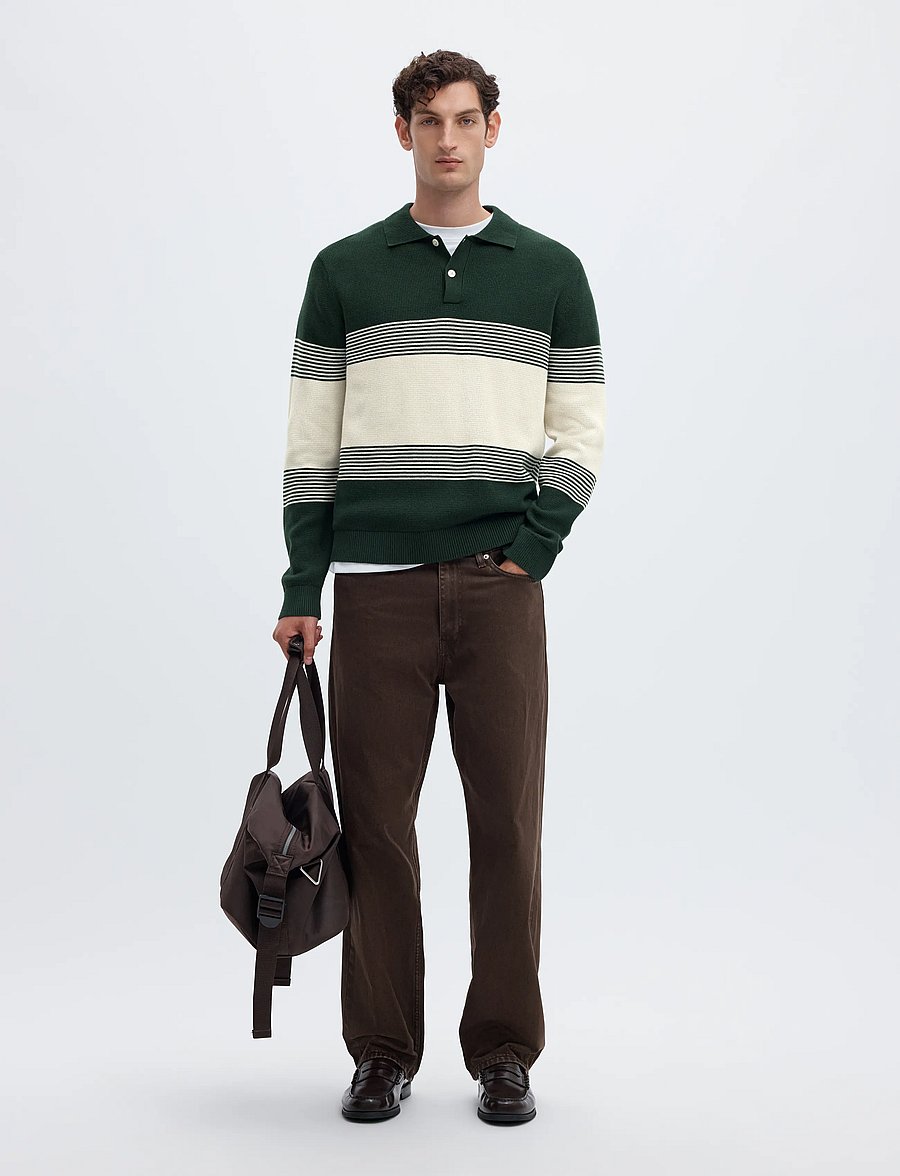 Selected - SLMDANE LS KNIT STRIPE POLO - långärmade stickade pikétröjor - pine grove - 5