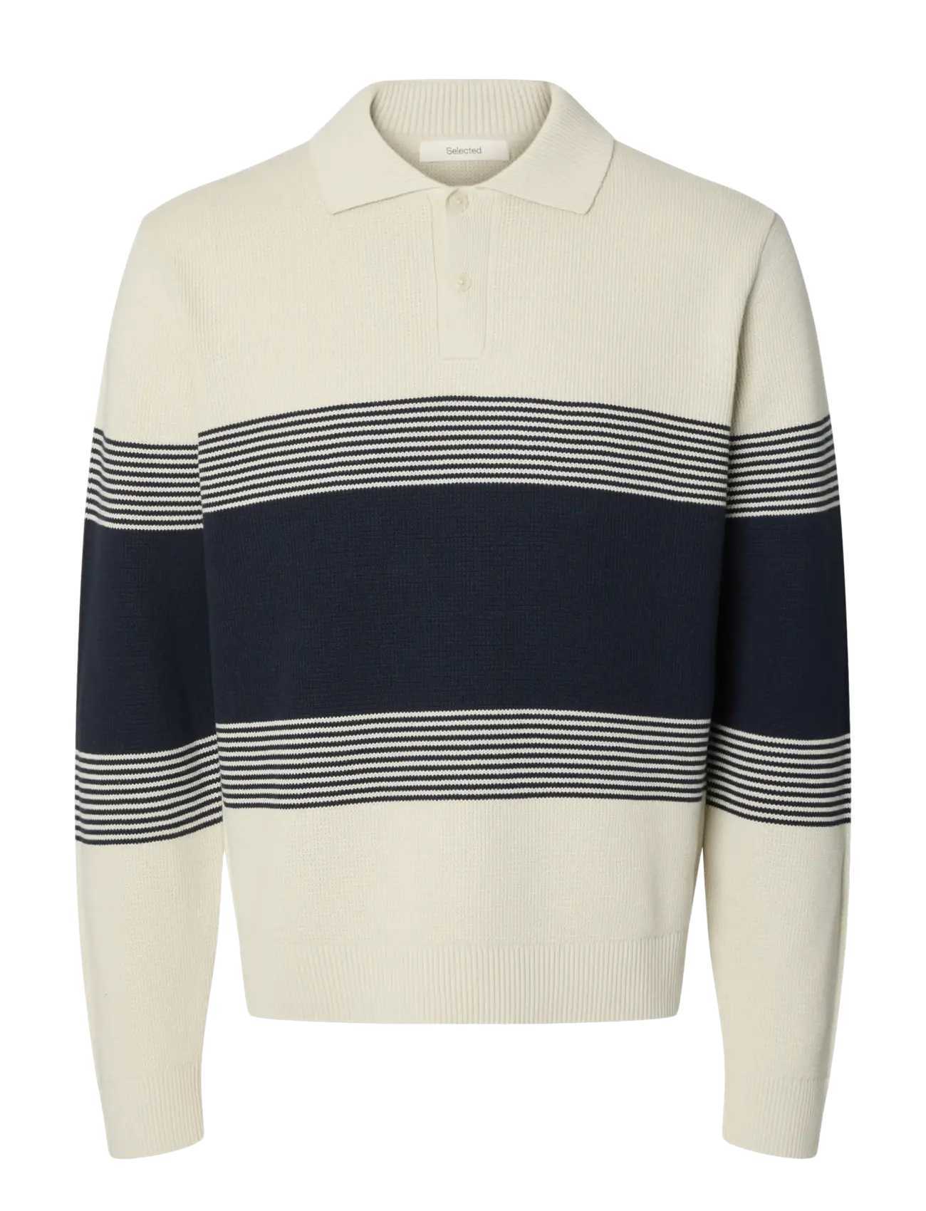 Selected - SLMDANE LS KNIT STRIPE POLO - poloer i strik med lange ærmer - silver birch - 1