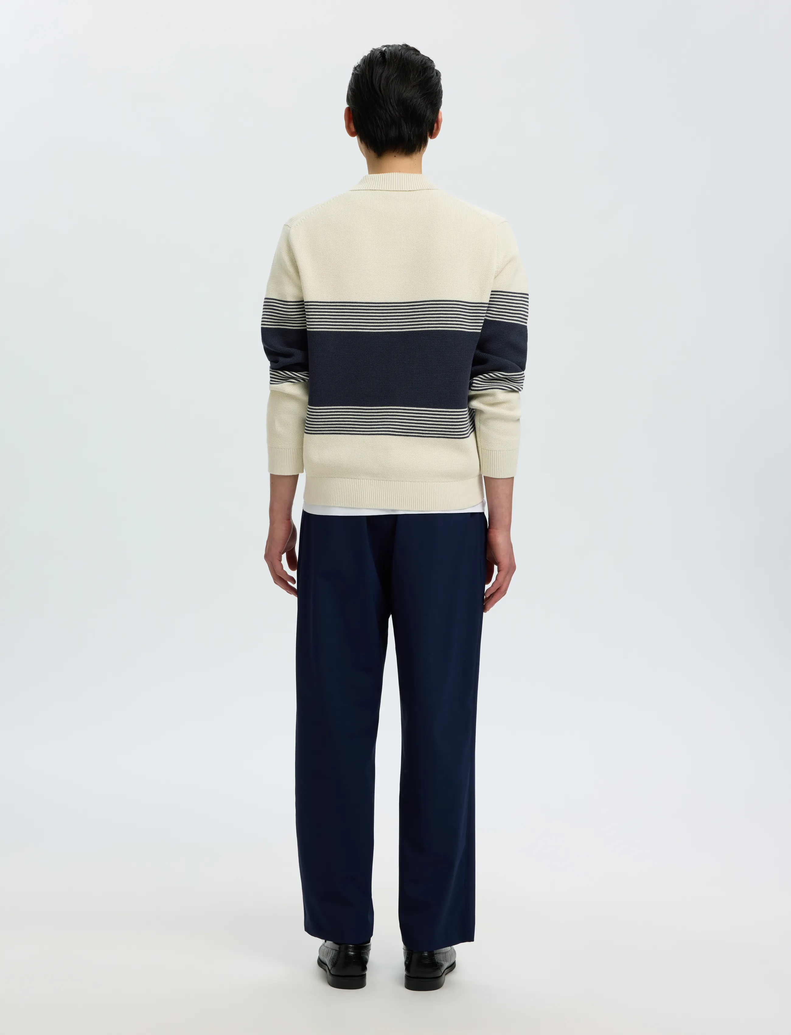 Selected - SLMDANE LS KNIT STRIPE POLO - poloer i strik med lange ærmer - silver birch - 2