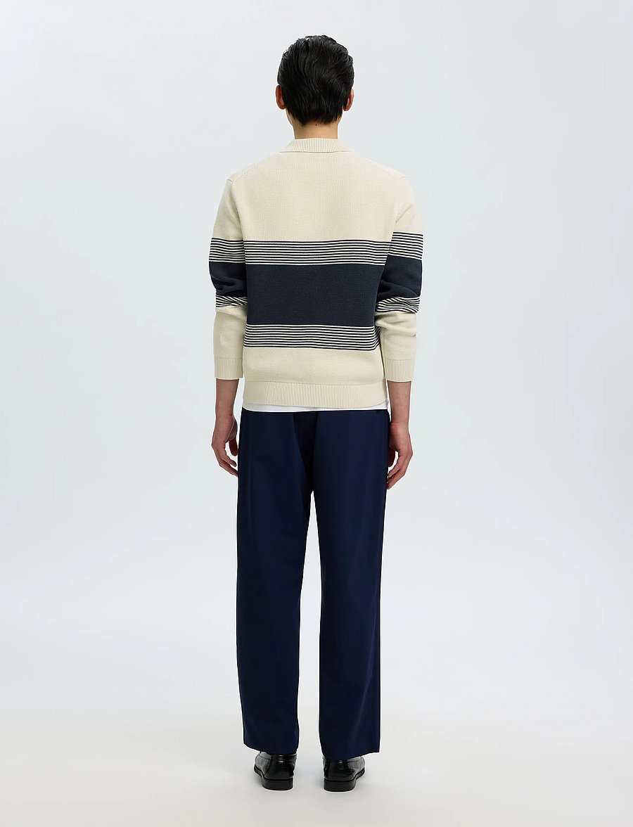 Selected - SLMDANE LS KNIT STRIPE POLO - poloer i strik med lange ærmer - silver birch - 2