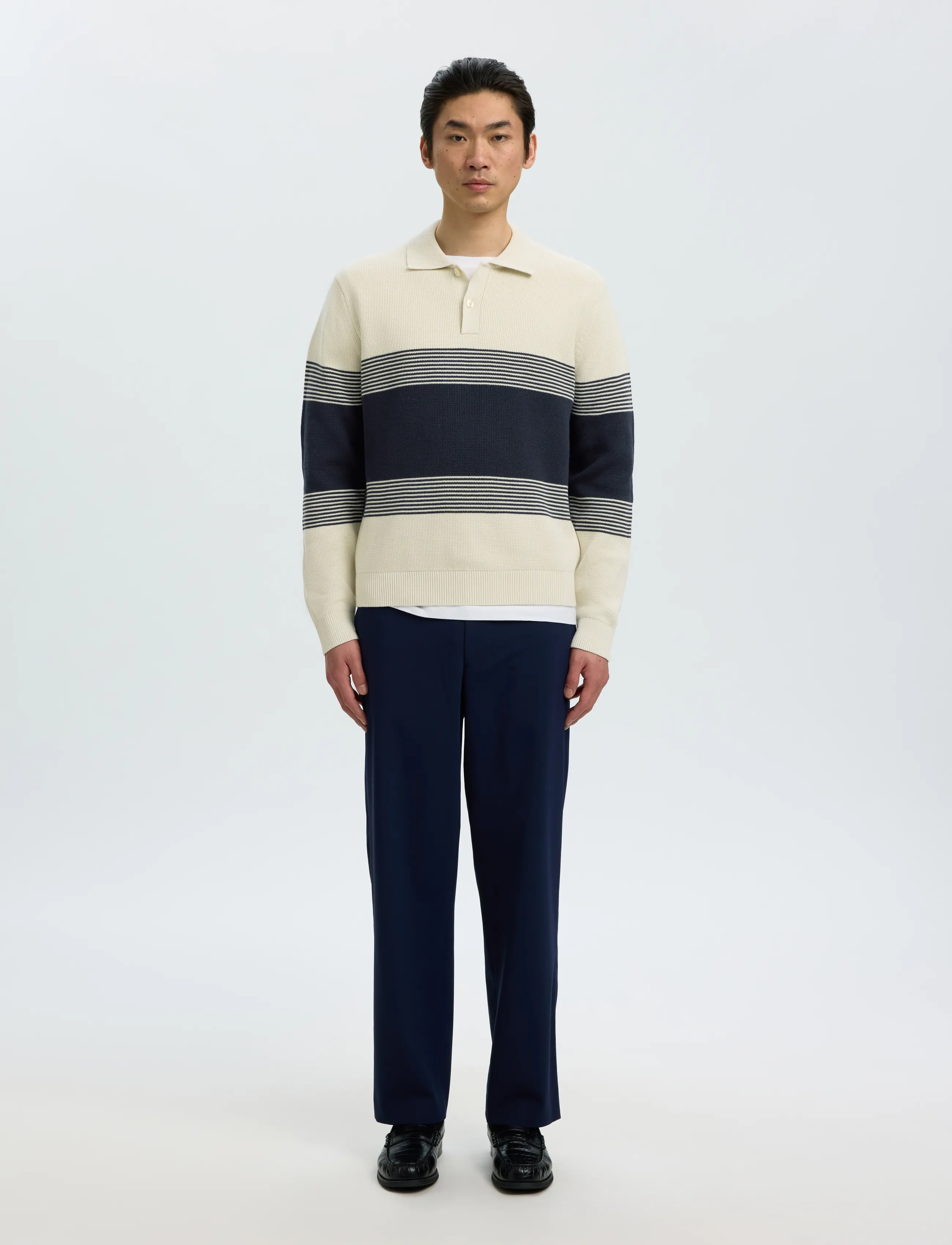 Selected - SLMDANE LS KNIT STRIPE POLO - poloer i strik med lange ærmer - silver birch - 3