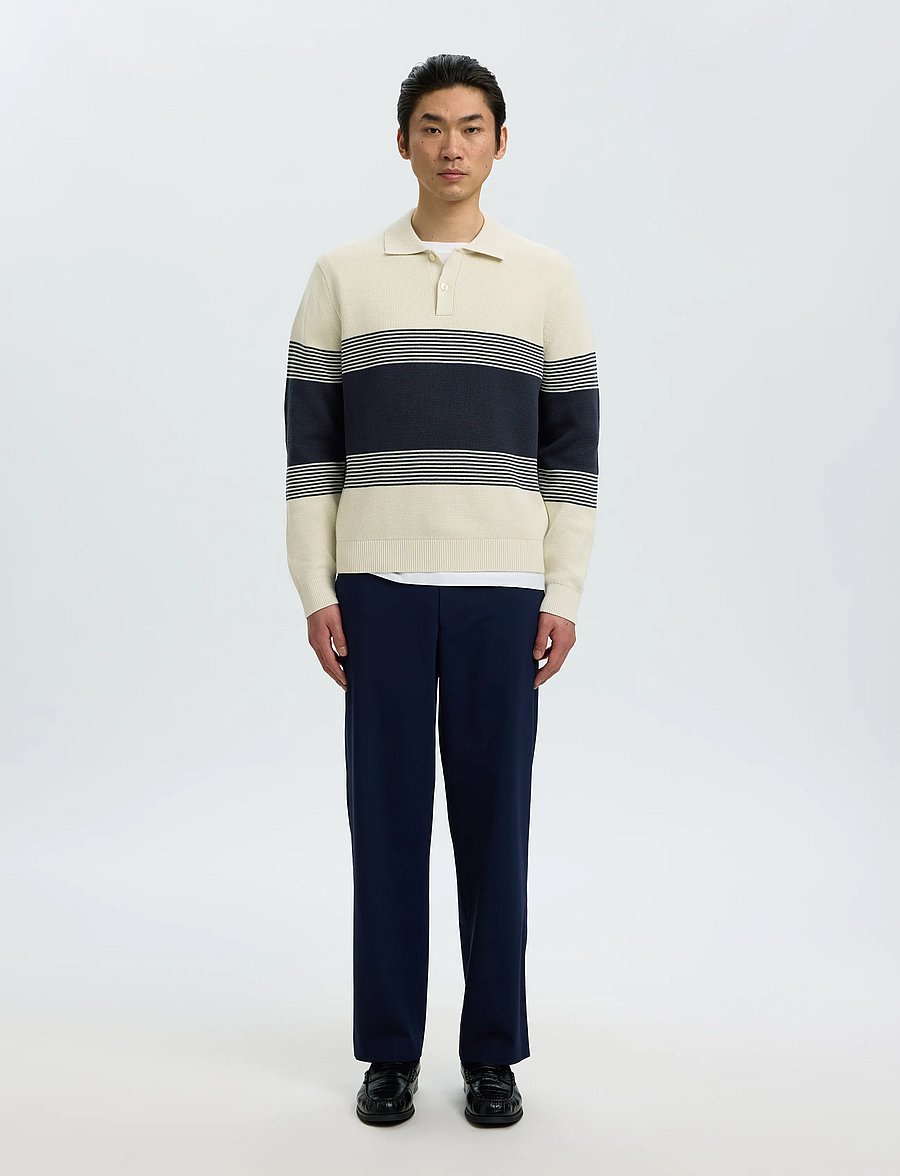 Selected - SLMDANE LS KNIT STRIPE POLO - poloer i strik med lange ærmer - silver birch - 3